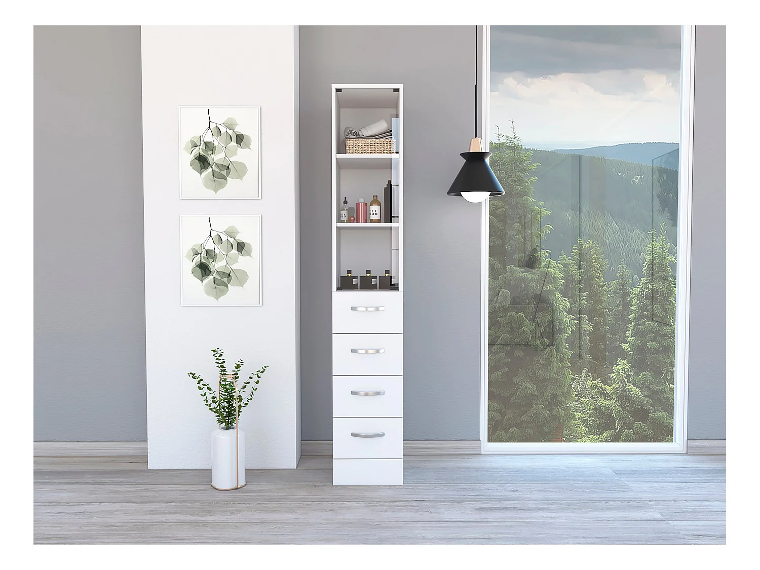 Columna de baño Vanguard en Melamina, con cajones de riel metálico , 173.45 cm  X 30.40 cm  X 44.60 cm  , Blanco