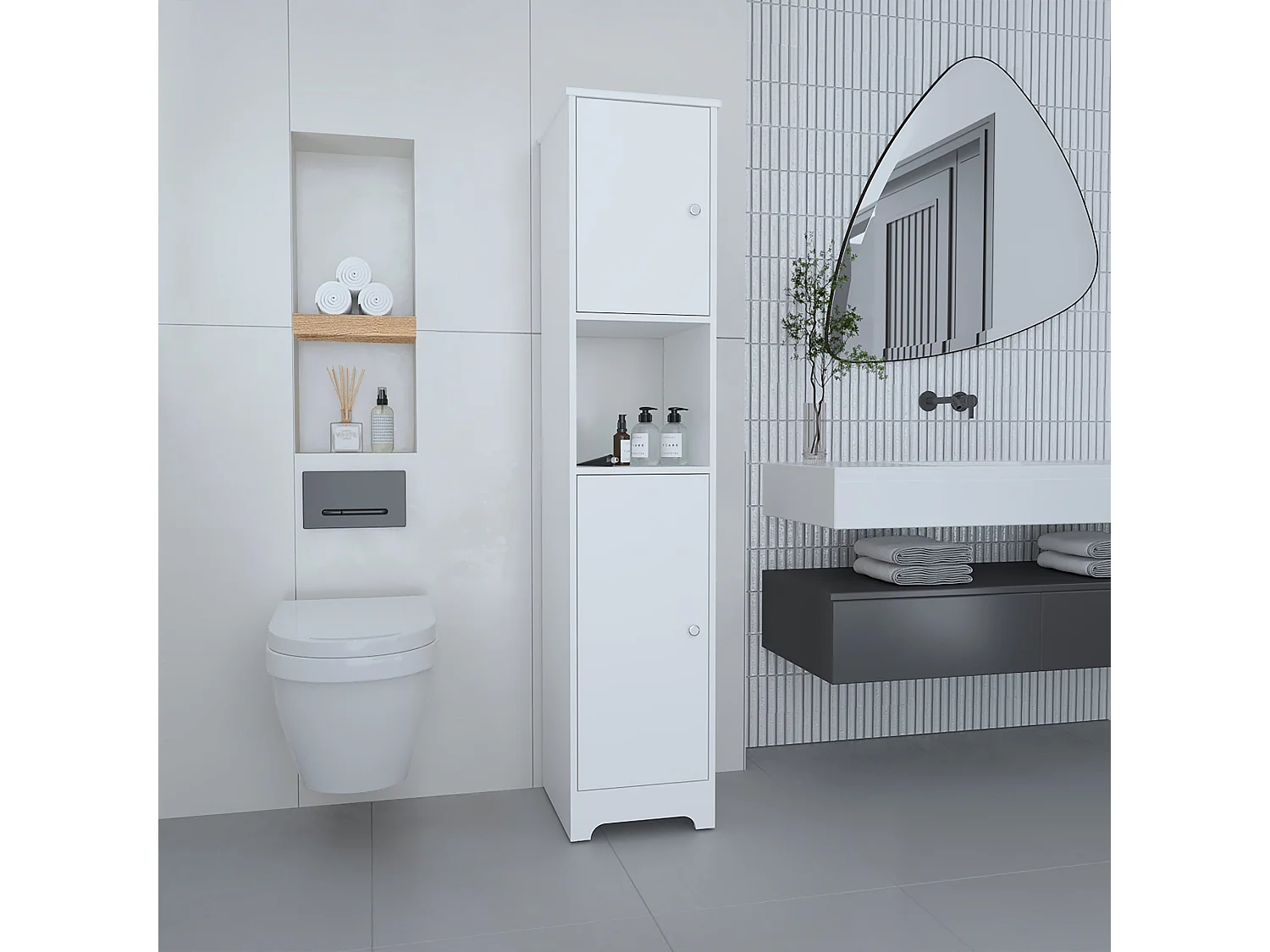 Columna de baño Ibis en Melamina con 2 puertas y 1 estante , 172.21 cm  X 36.32 cm  X 40.64 cm  , Blanco