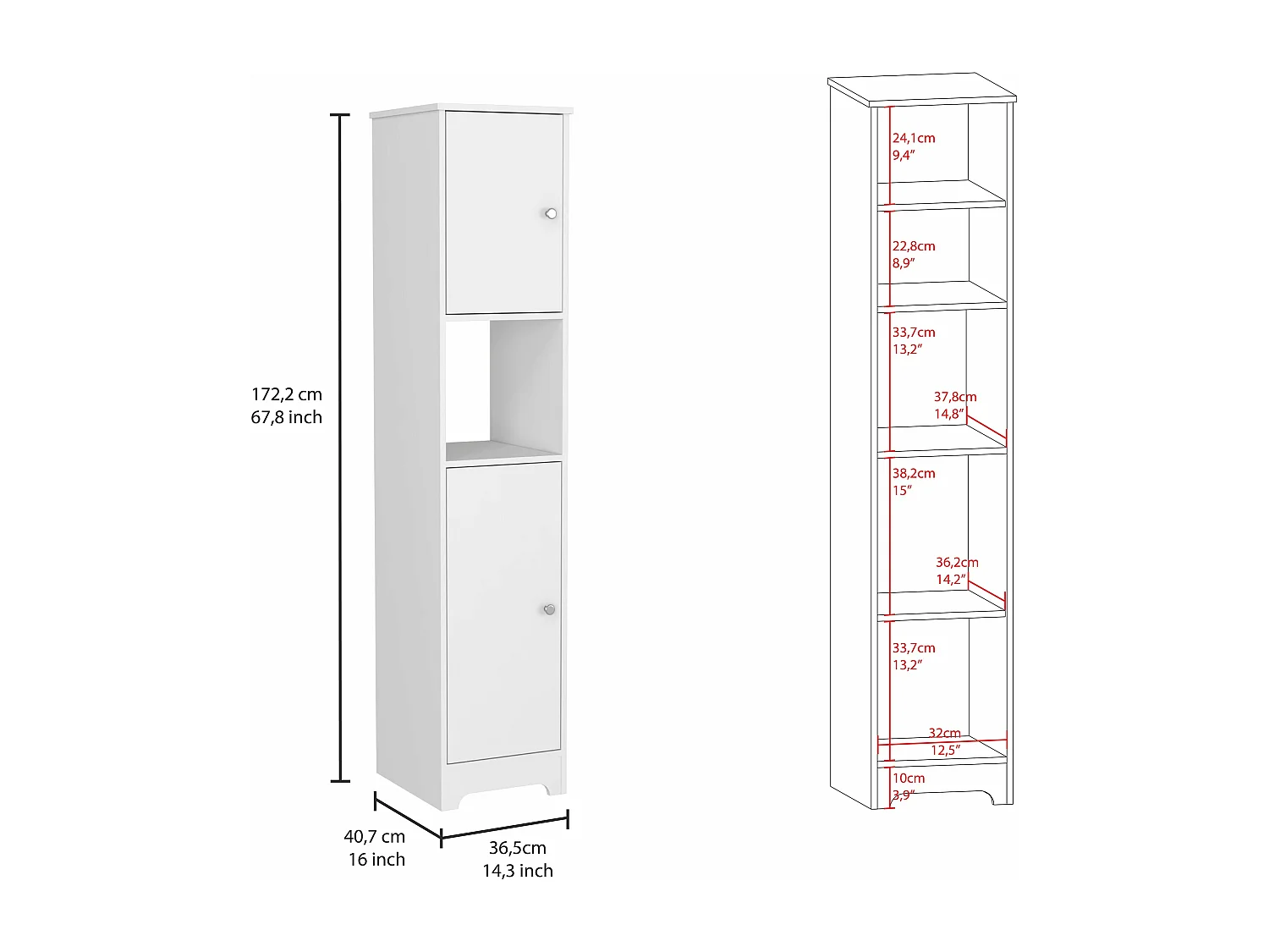 Columna de baño Ibis en Melamina con 2 puertas y 1 estante , 172.21 cm  X 36.32 cm  X 40.64 cm  , Blanco