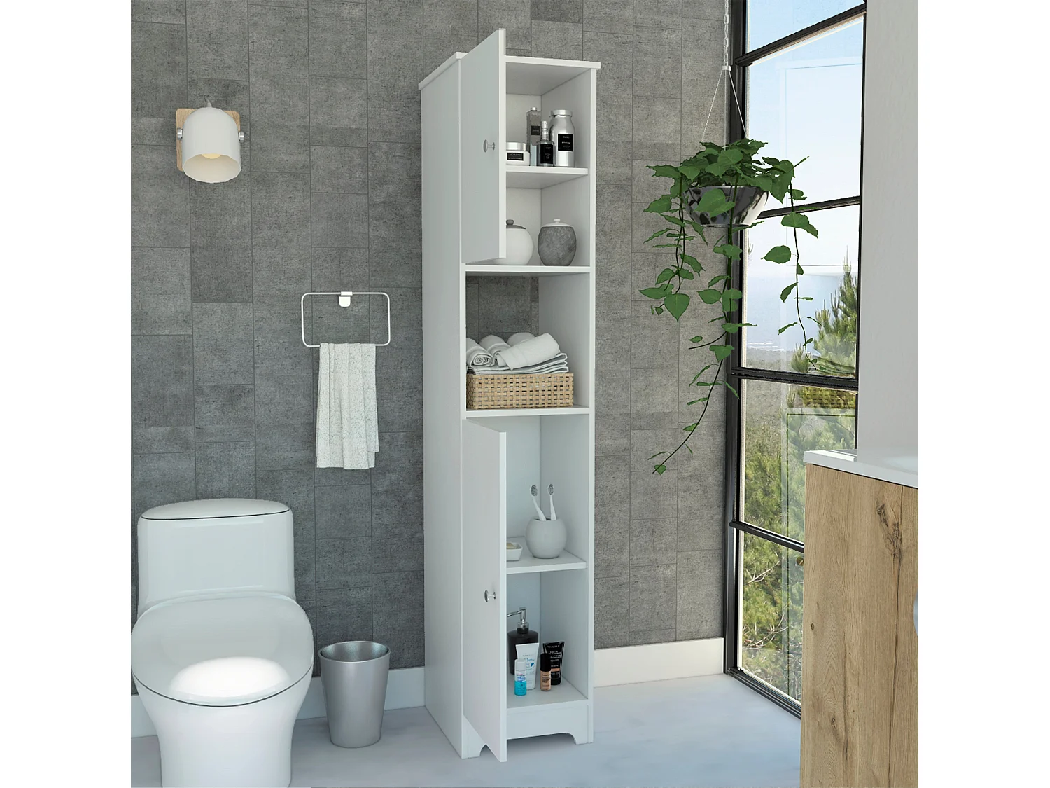 Columna de baño Ibis en Melamina con 2 puertas y 1 estante , 172.21 cm  X 36.32 cm  X 40.64 cm  , Blanco