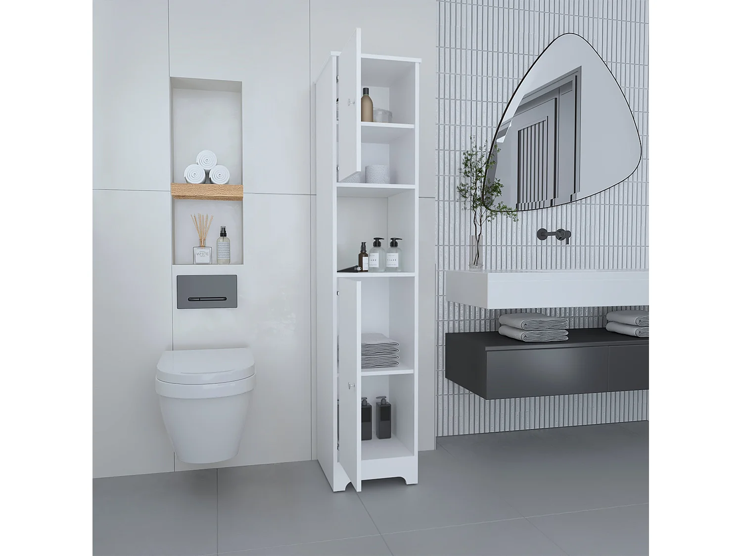 Columna de baño Ibis en Melamina con 2 puertas y 1 estante , 172.21 cm  X 36.32 cm  X 40.64 cm  , Blanco
