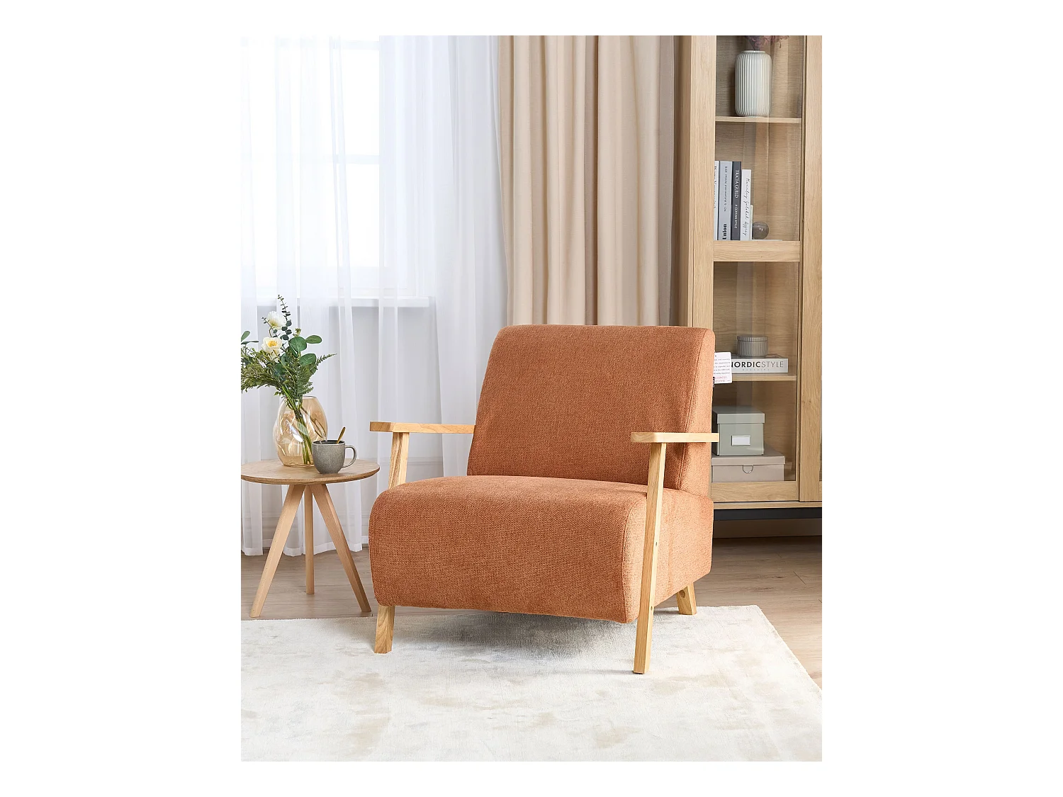 Sessel orange / heller Holzfarbton mit Armlehnen Retro Stil Lesja