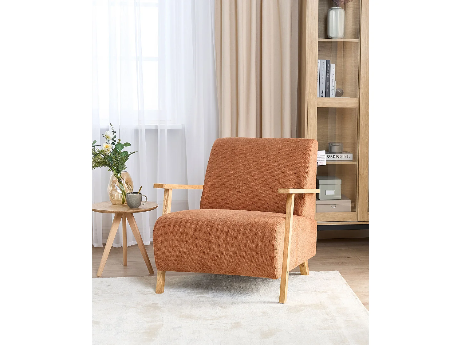 Sessel orange / heller Holzfarbton mit Armlehnen Retro Stil Lesja