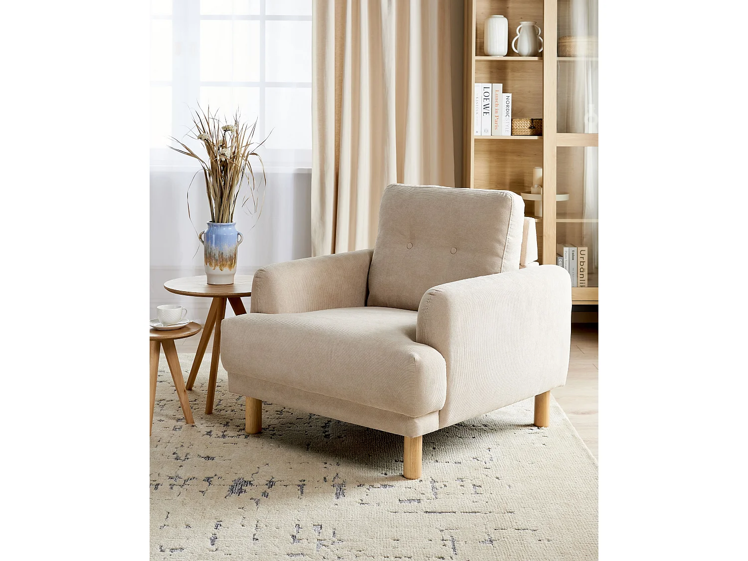 Fauteuil TUVE Velours côtelé Beige clair
