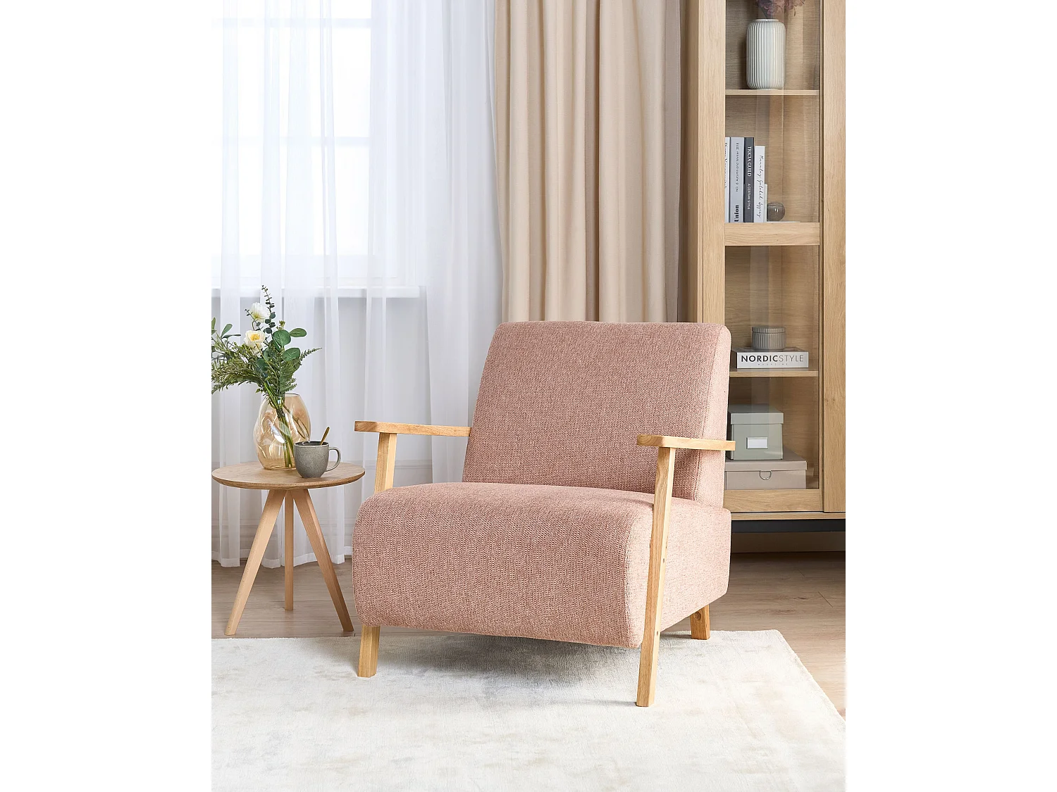 Sessel rosa / heller Holzfarbton mit Armlehnen Retro Stil Lesja