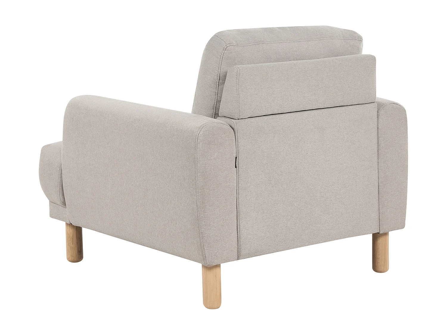 Sessel Stoff beige mit hohen Holzbeinen Armlehnen Knöpfe Retro Stil Tuve