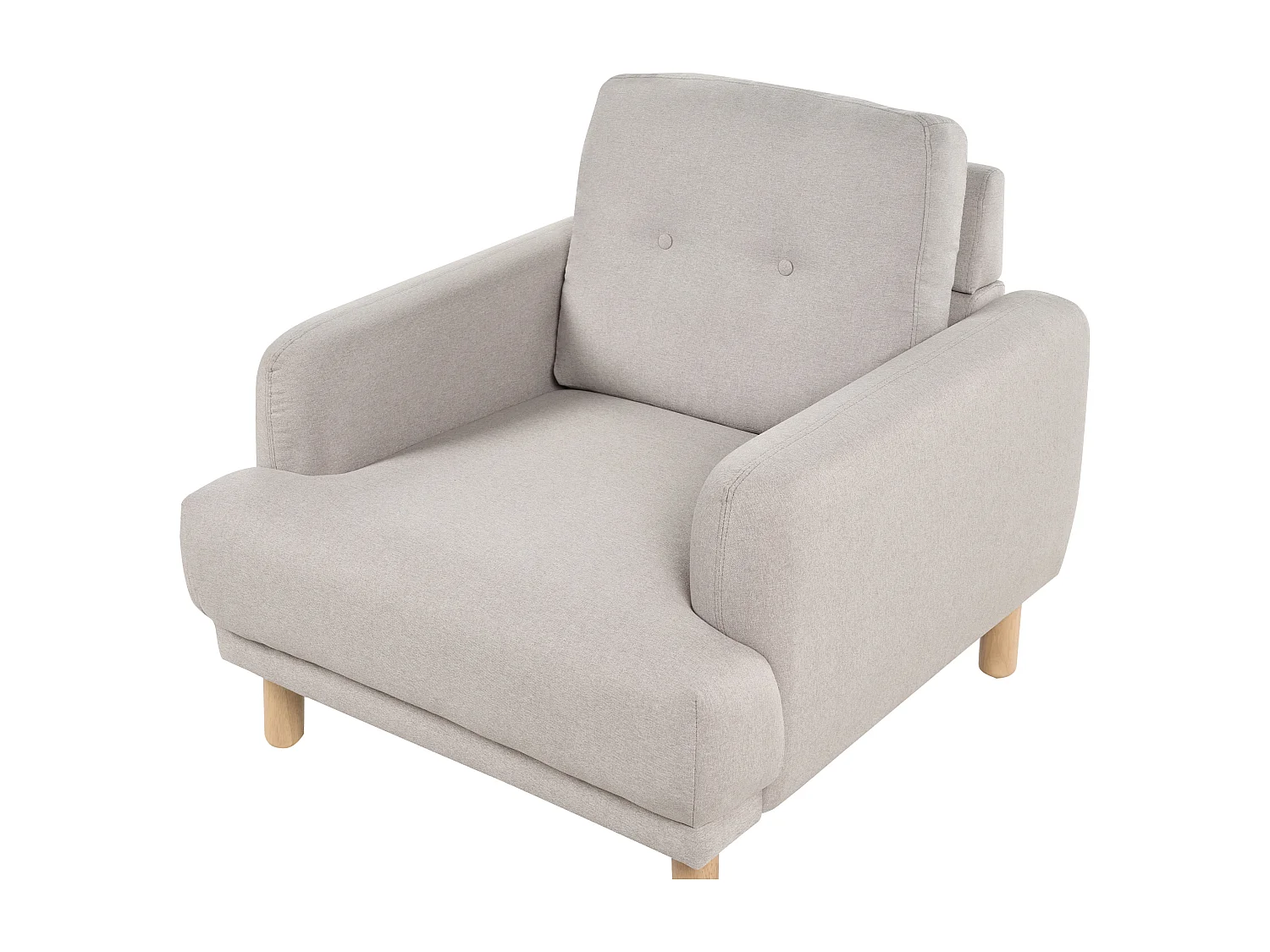 Sessel Stoff beige mit hohen Holzbeinen Armlehnen Knöpfe Retro Stil Tuve