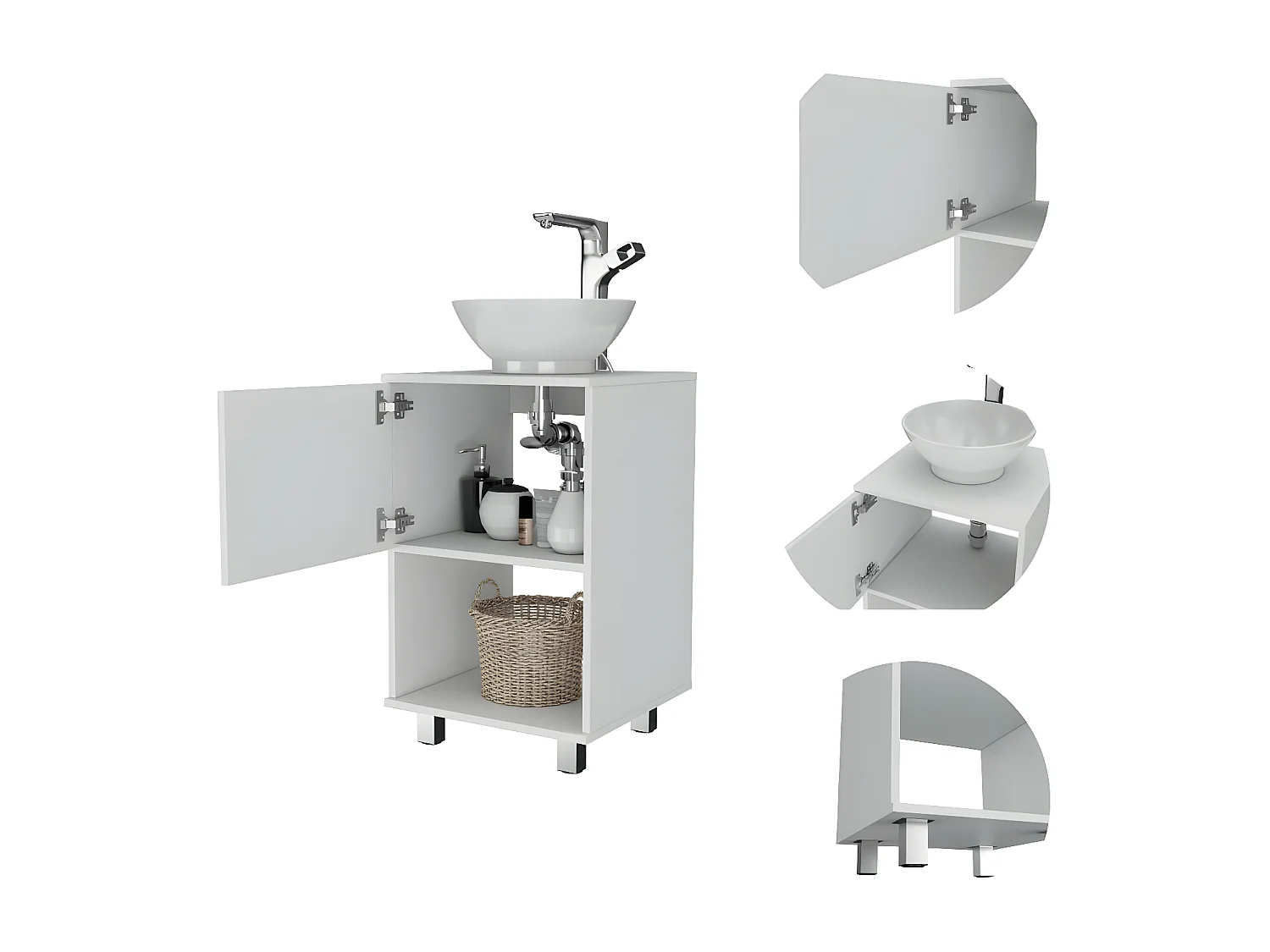 Meuble sous-lavabo Gouda en mélamine avec rangement et lavabo en céramique, 88.97 cm X 44.98 cm X 44.98 cm, Blanc