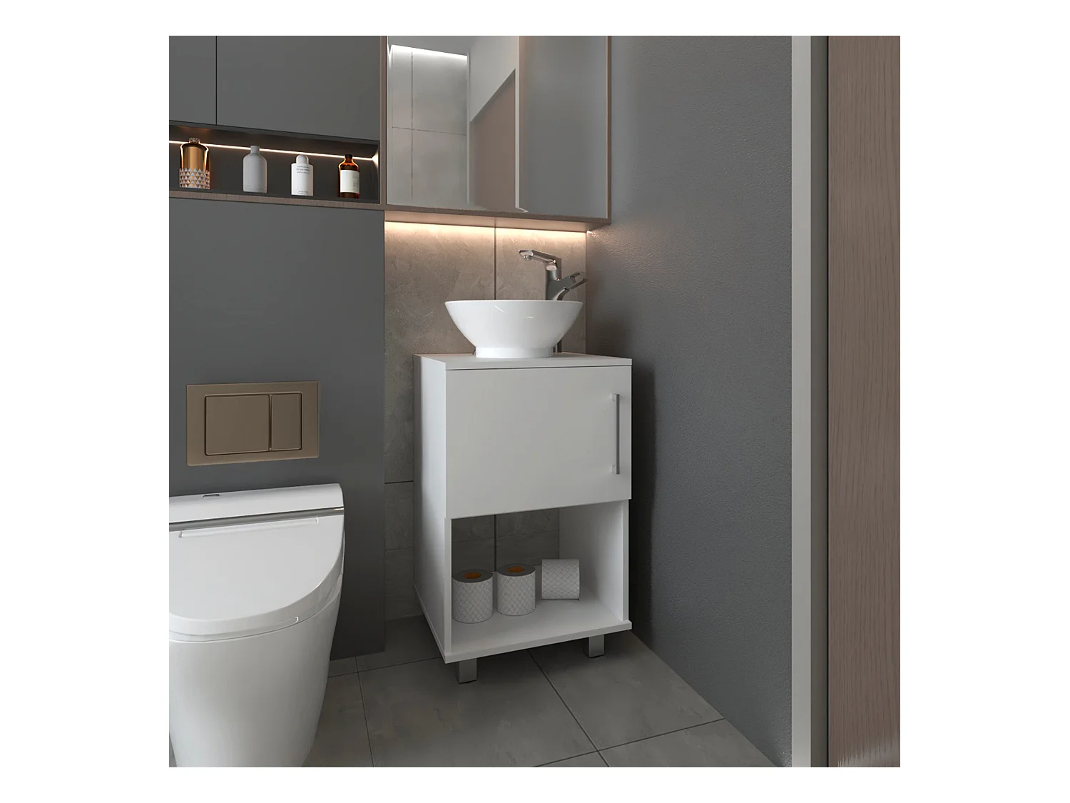 Mueble bajo para lavabo Gouda en Melamina,con almacenamiento y lavamanos de ceramica , 88.97 cm  X 44.98 cm  X 44.98 cm  , Blanco
