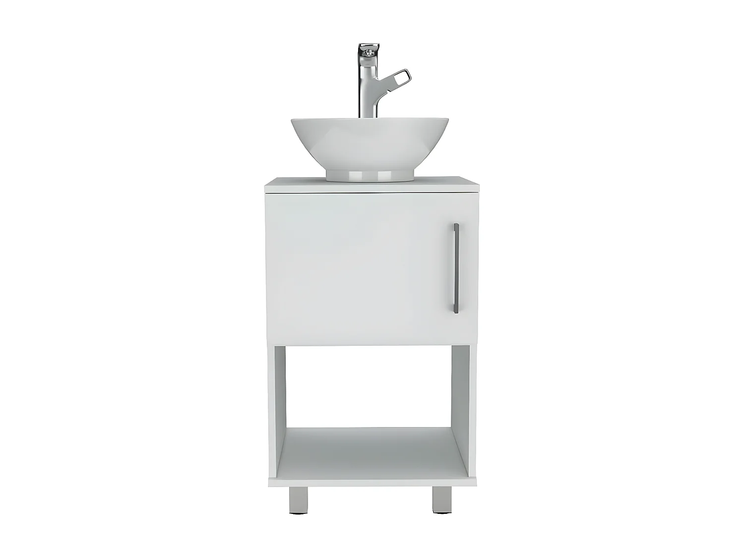 Meuble sous-lavabo Gouda en mélamine avec rangement et lavabo en céramique, 88.97 cm X 44.98 cm X 44.98 cm, Blanc