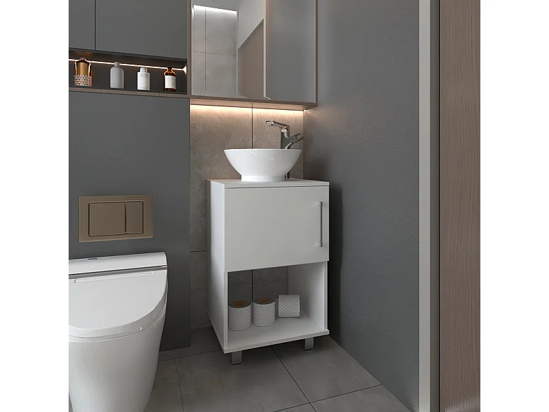 Mueble bajo para lavabo Gouda en Melamina,con almacenamiento y lavamanos de ceramica , 88.97 cm  X 44.98 cm  X 44.98 cm  , Blanco
