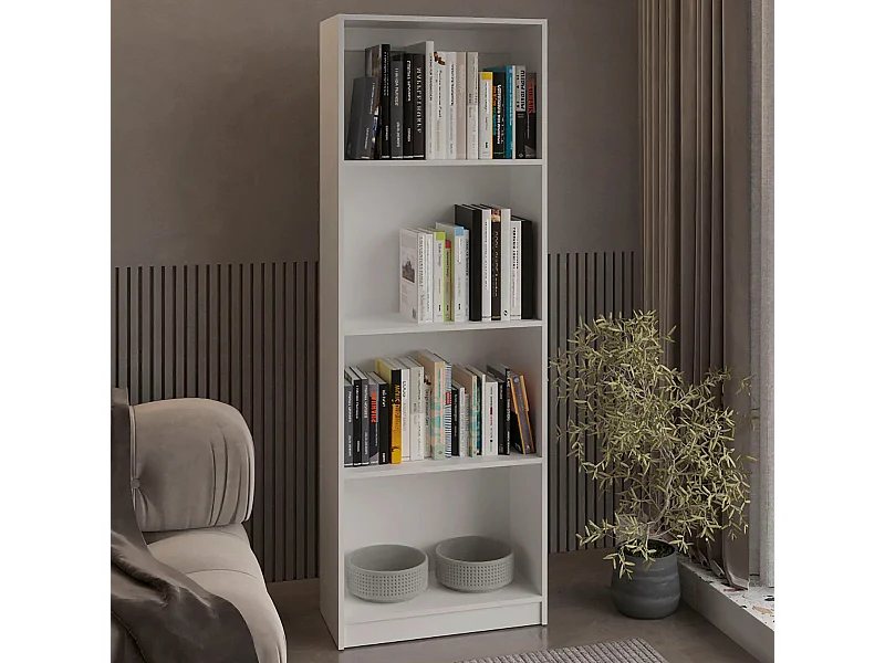 Libreria Home Office in melaminico con 4 ripiani a giorno, 180.60 cm X 62.73 cm X 29.71 cm , Bianco