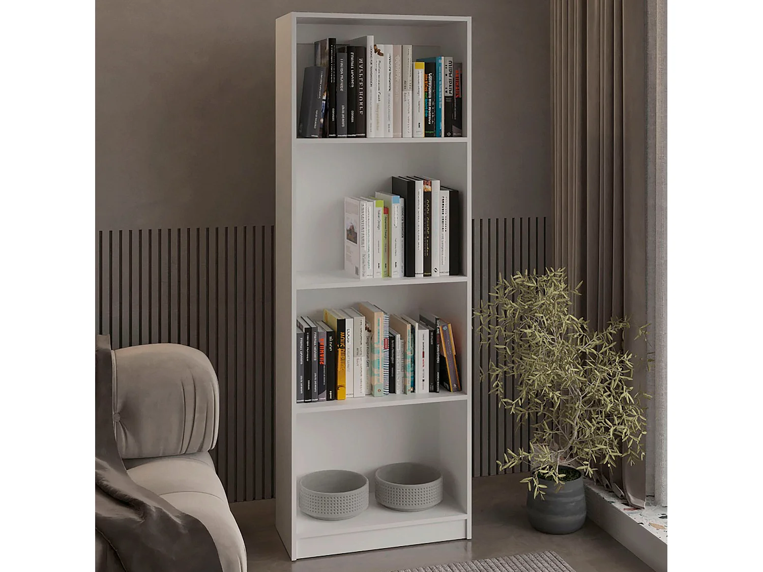 Libreria Home Office in melaminico con 4 ripiani a giorno, 180.60 cm X 62.73 cm X 29.71 cm , Bianco