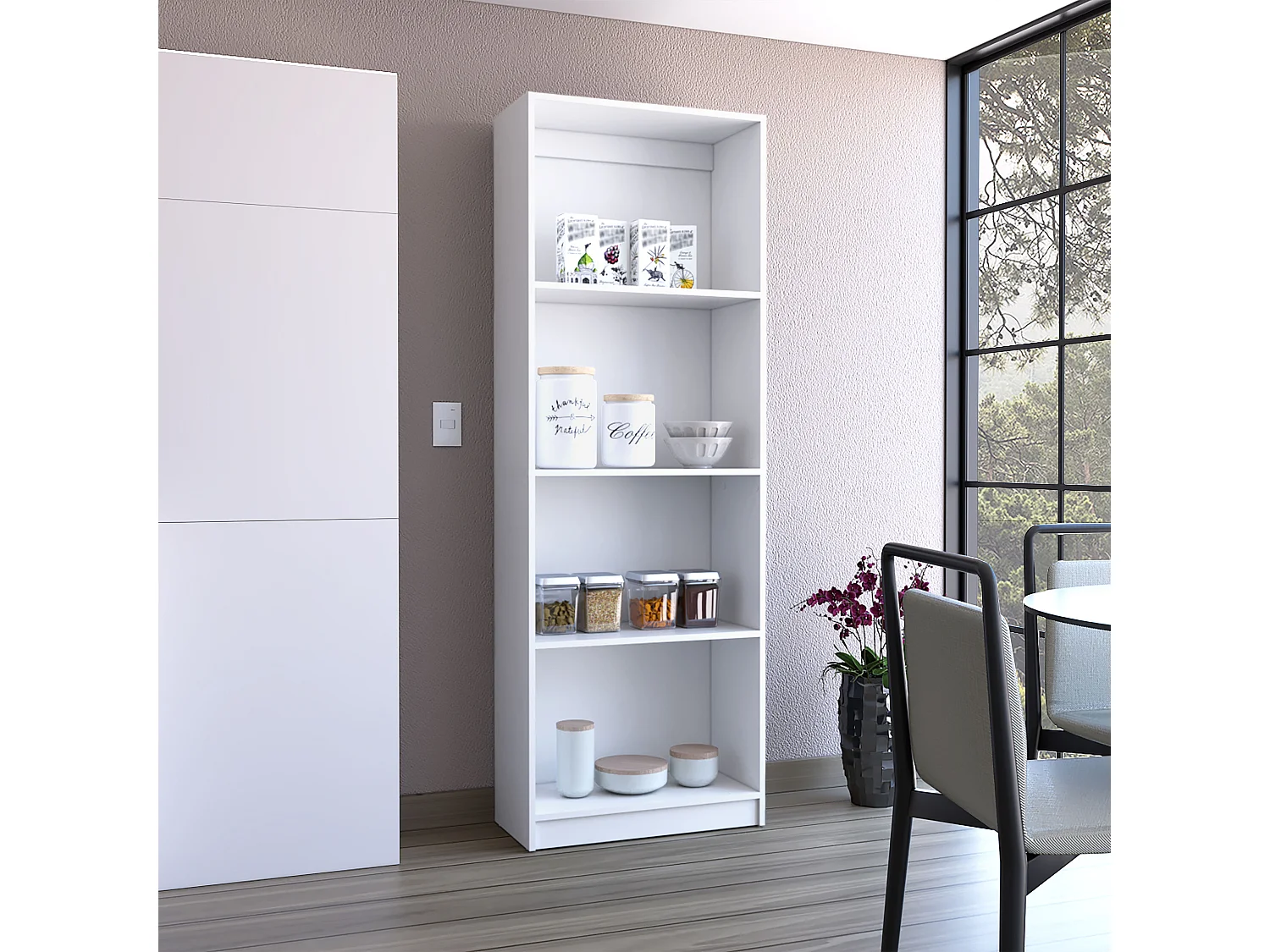 Libreria Home Office in melaminico con 4 ripiani a giorno, 180.60 cm X 62.73 cm X 29.71 cm , Bianco