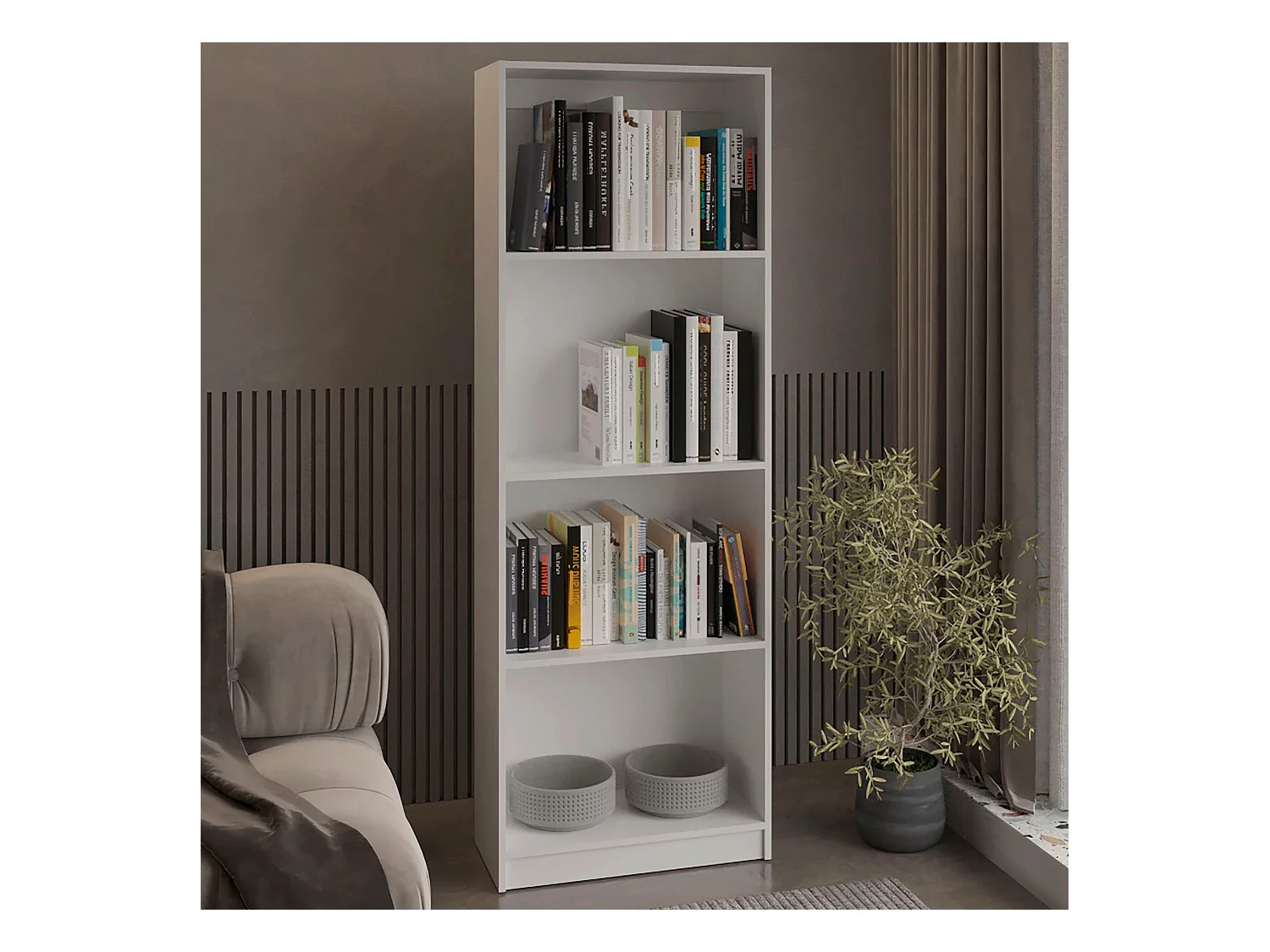 Bibliothèque Home Office en mélamine avec 4 étagères ouvertes, 180.60 cm X 62.73 cm X 29.71 cm , Blanc
