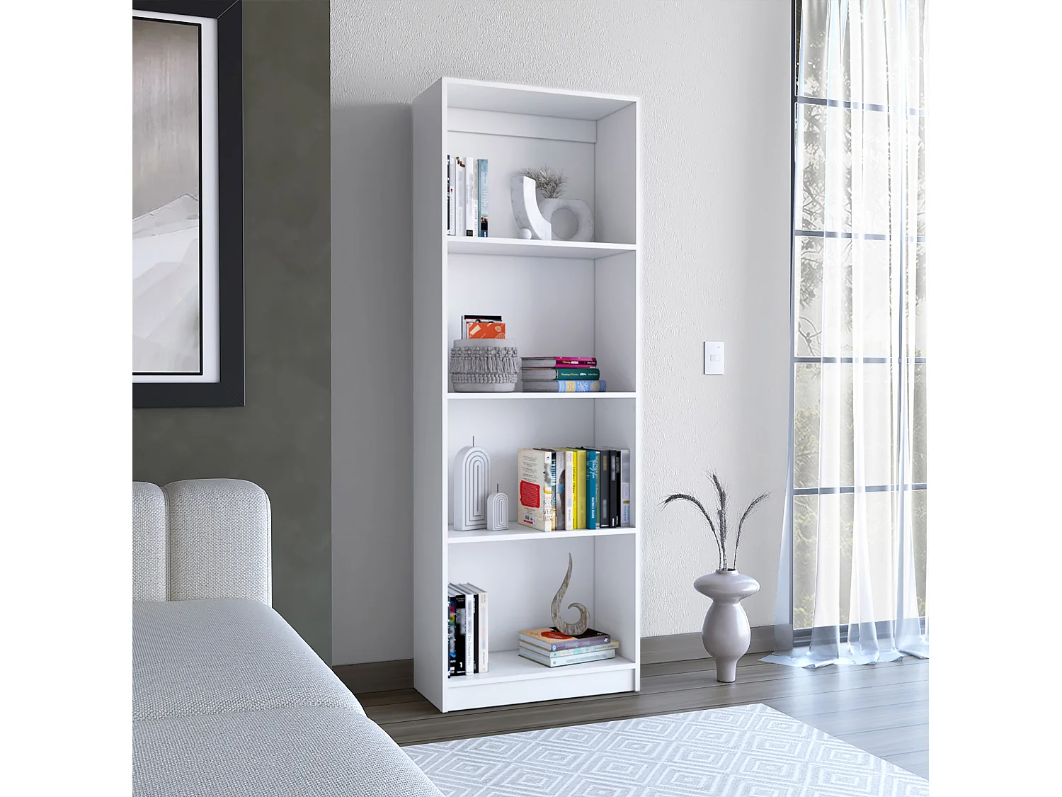 Bibliothèque Home Office en mélamine avec 4 étagères ouvertes, 180.60 cm X 62.73 cm X 29.71 cm , Blanc