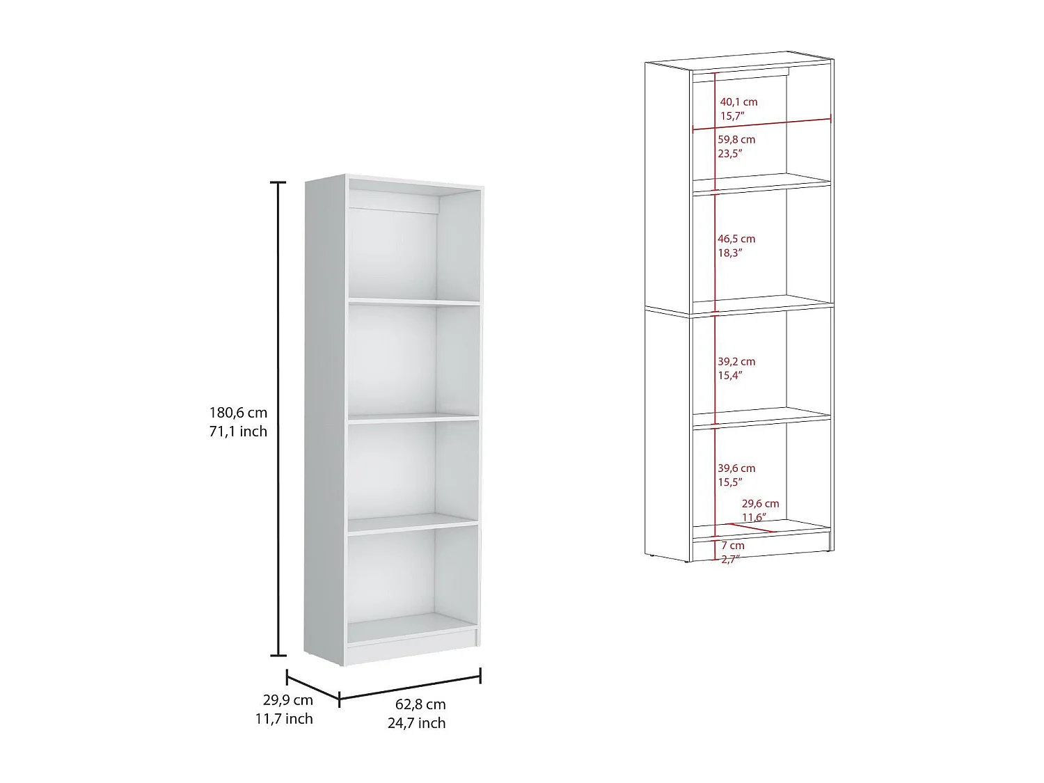 Bibliothèque Home de 181 cm, blanc