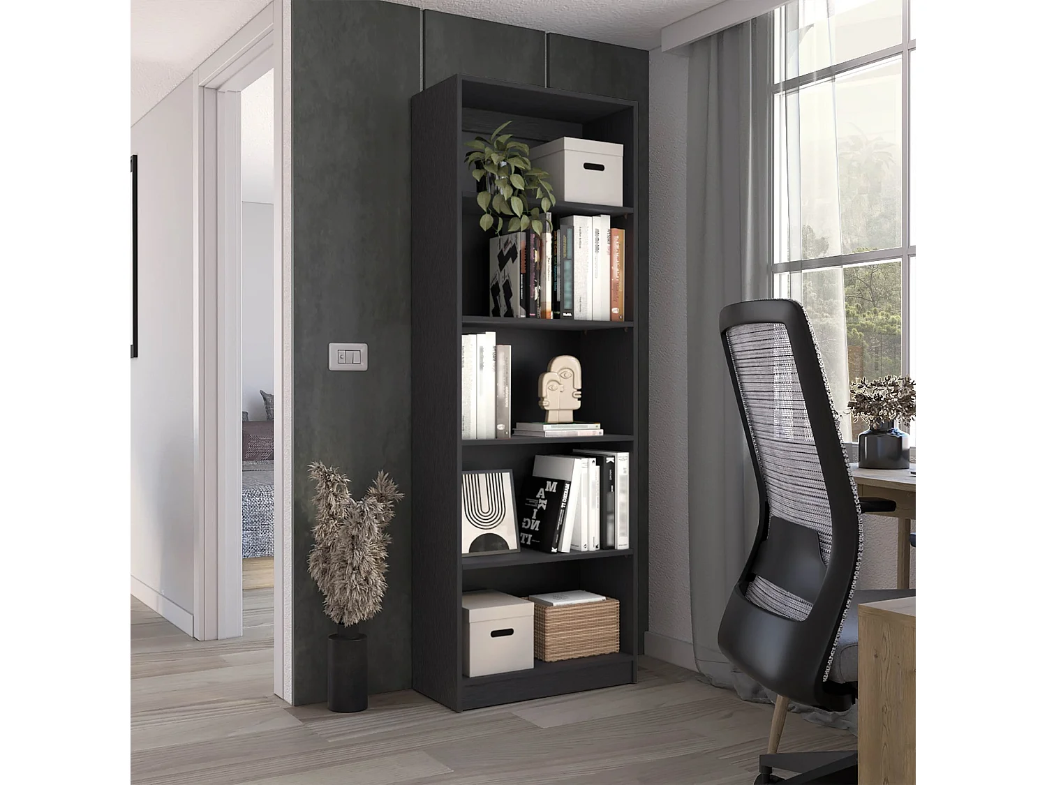 Estanteria Recta 4R Home en Melamina con 5 estantes , 180.59 cm  X 62.73 cm  X 29.71 cm  , Negro