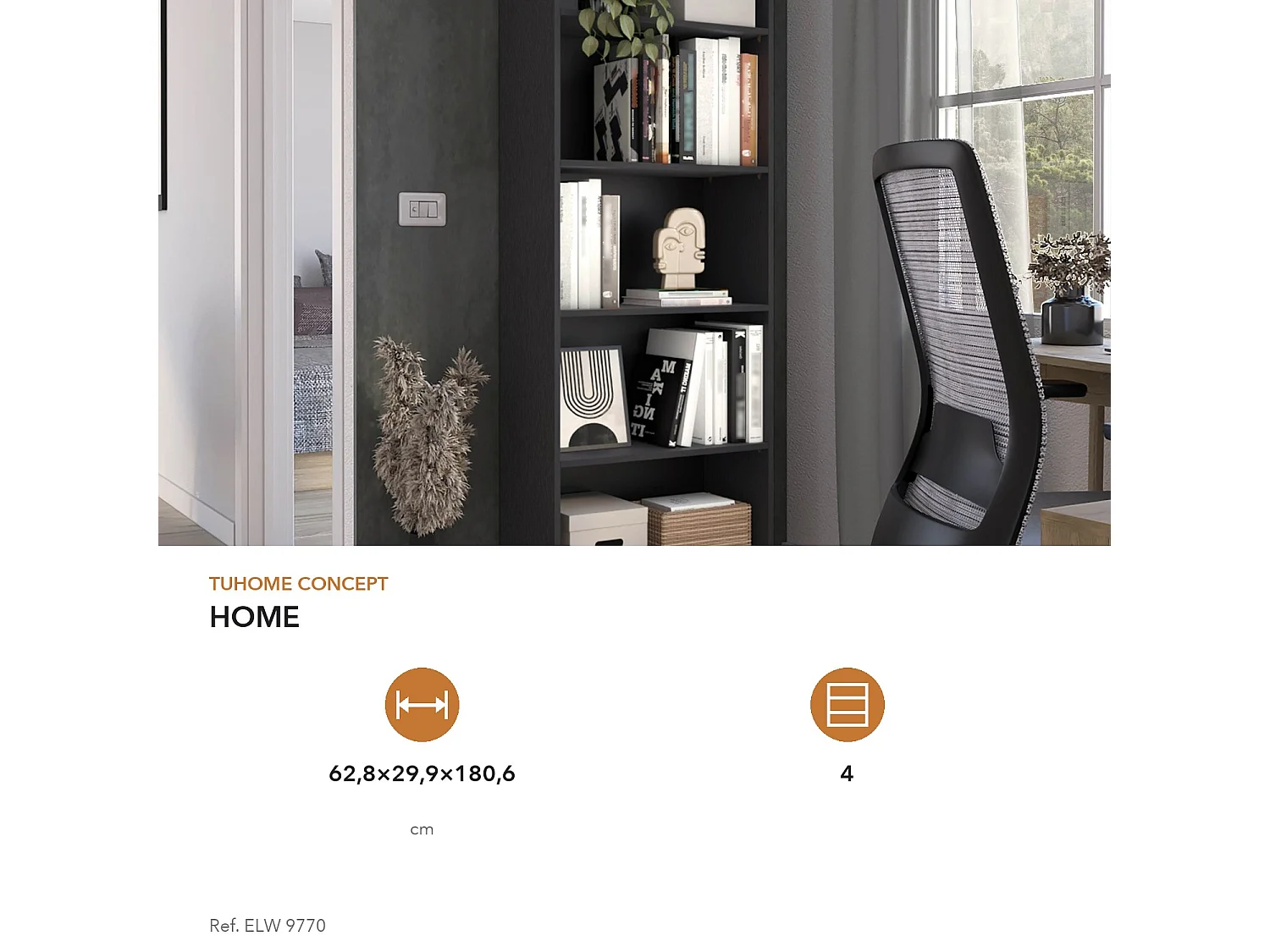 Estanteria Recta 4R Home en Melamina con 5 estantes , 180.59 cm  X 62.73 cm  X 29.71 cm  , Negro