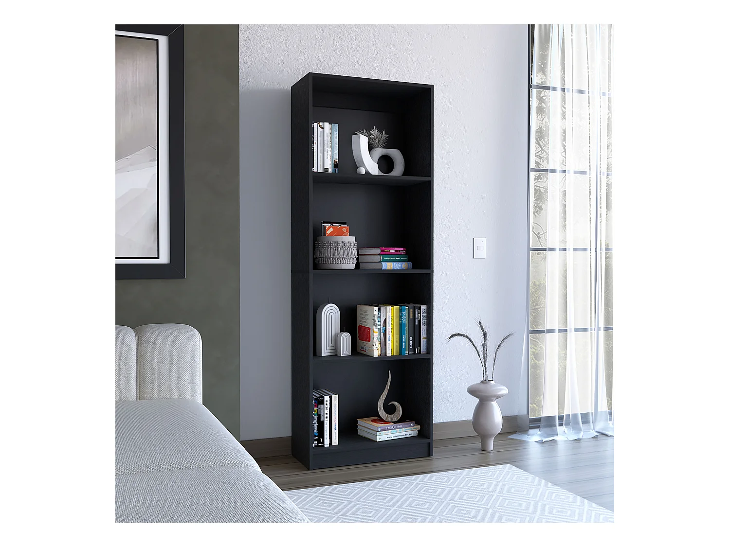 Libreria per ufficio in melamina con 4 ripiani a giorno, 180.59 cm X 62.73 cm X 29.71 cm , Nero
