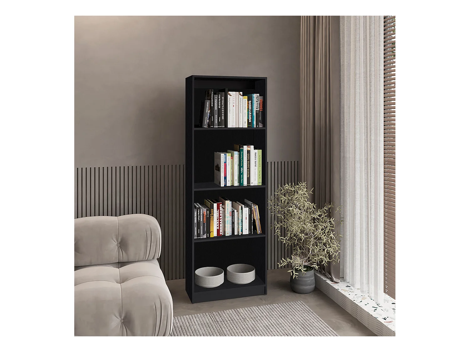 Estante para escritório em casa em melamina com 4 prateleiras abertas, 180.59 cm X 62.73 cm X 29.71 cm , Preto