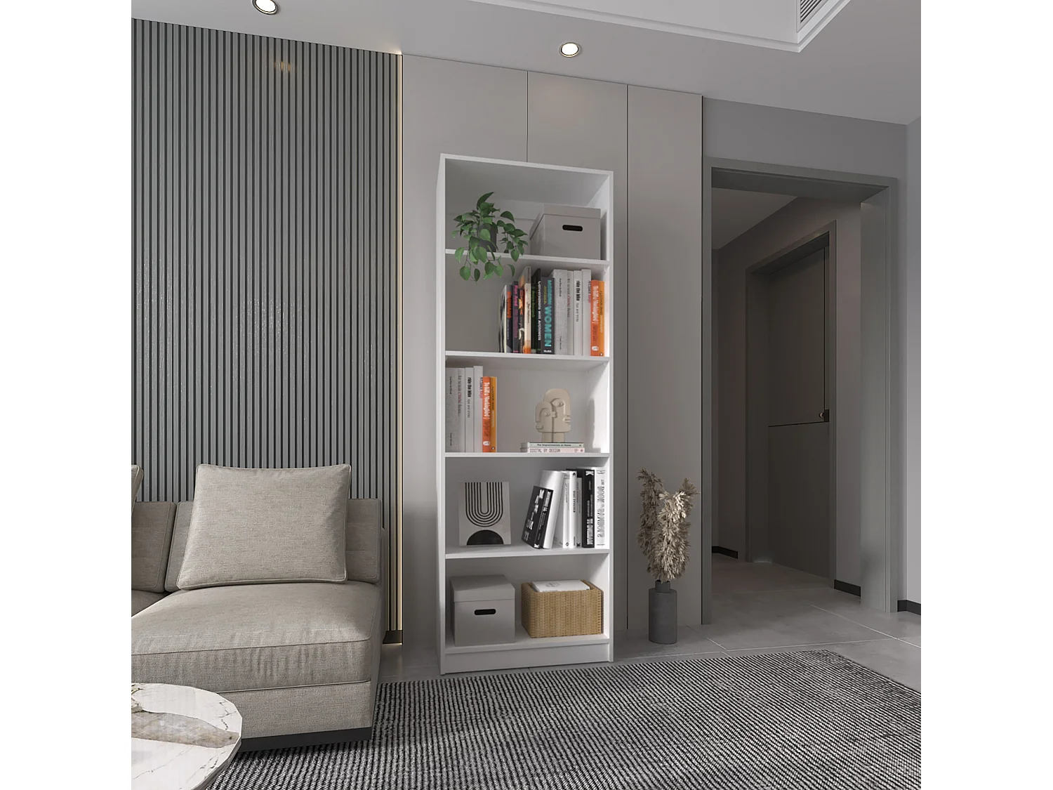 Rayonnage droit 4R Home en Mélamine avec 5 étagères, 180.59 cm X 62.73 cm X 29.71 cm , Blanc