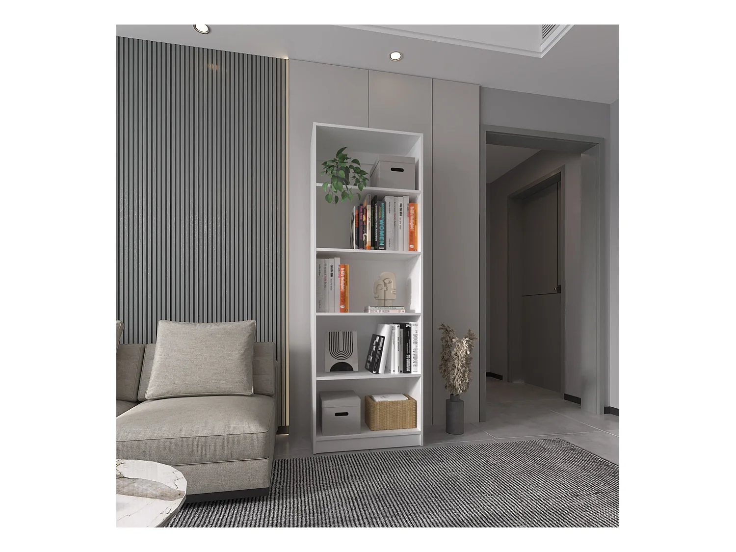 Rayonnage droit 4R Home en Mélamine avec 5 étagères, 180.59 cm X 62.73 cm X 29.71 cm , Blanc