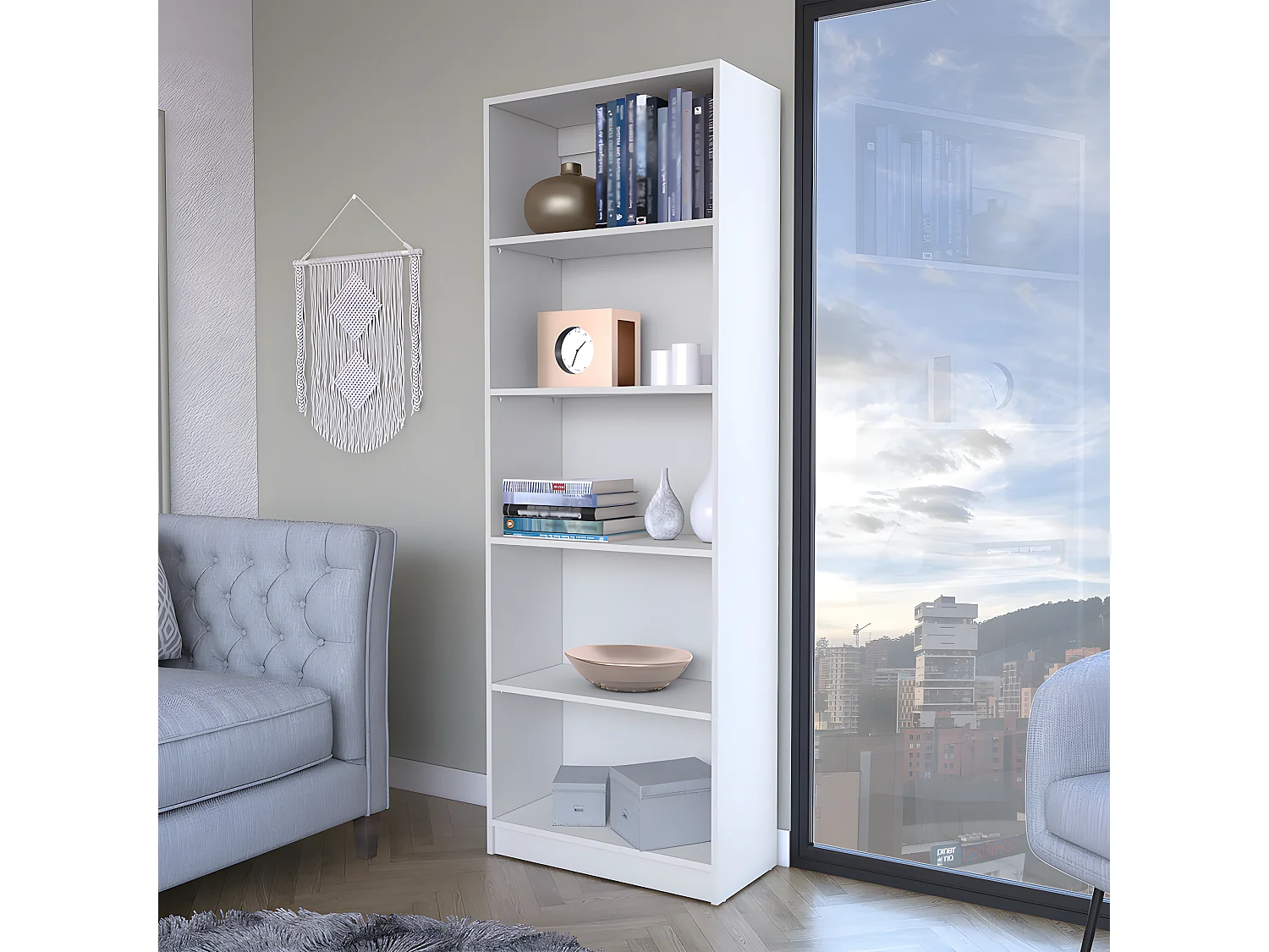 Rayonnage droit 4R Home en Mélamine avec 5 étagères, 180.59 cm X 62.73 cm X 29.71 cm , Blanc