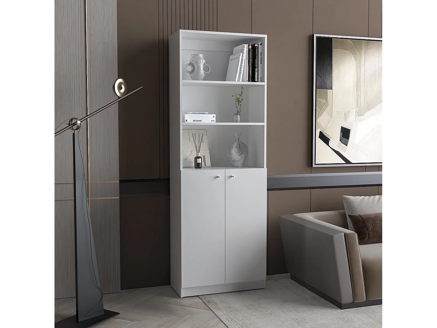 Libreria dritta in melaminico Home con 2 ante e 3 ripiani , 180.59 cm X 62.78 cm X 29.89 cm , Bianco