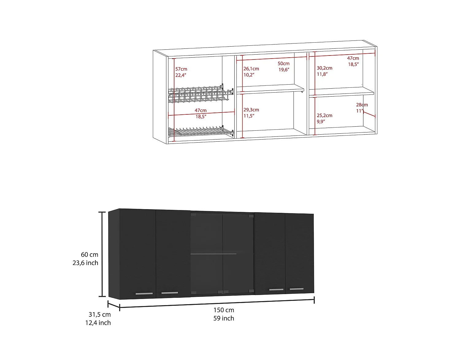 Pensile da cucina da 150 cm, wengé