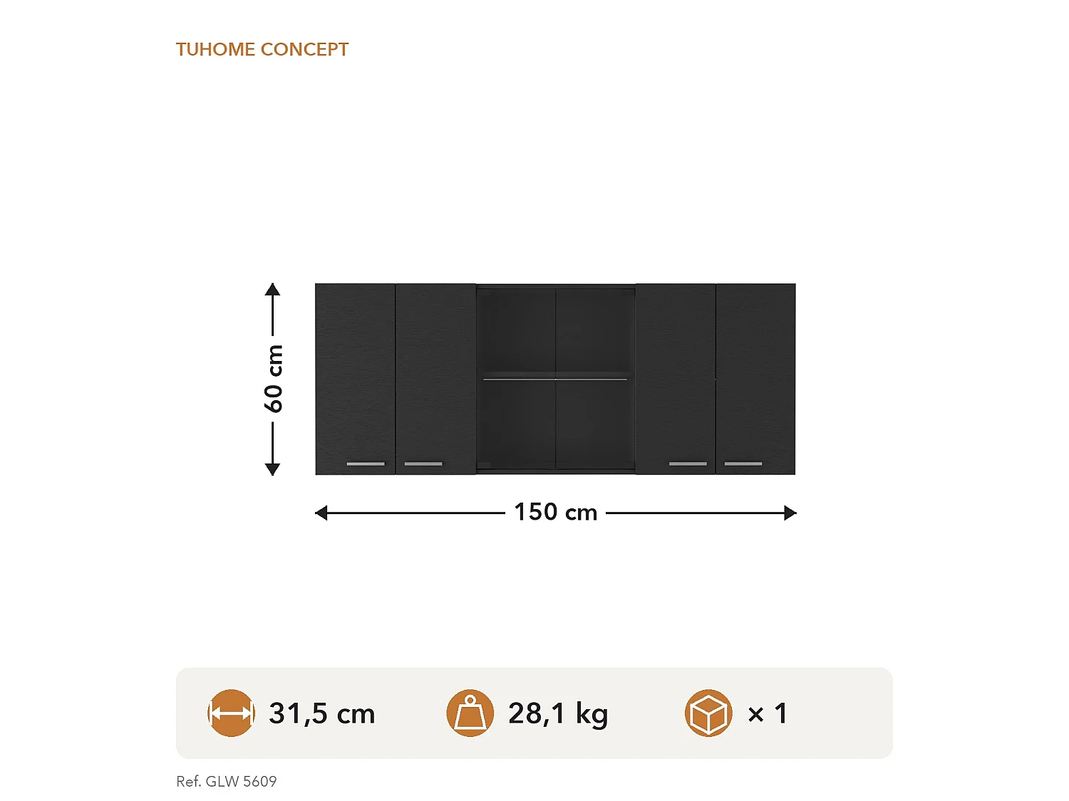 Pensile da cucina da 150 cm, wengé