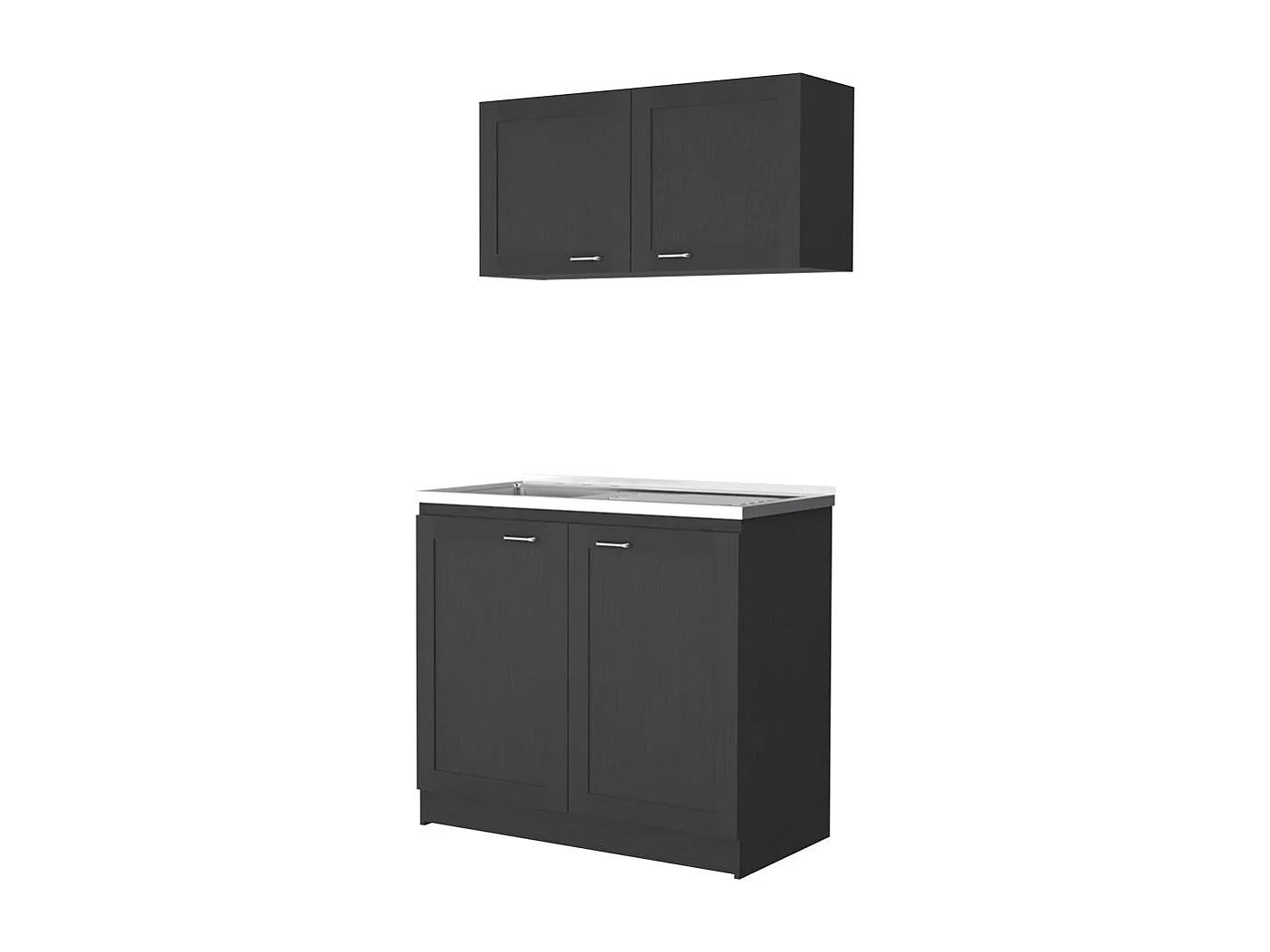 Ensemble armoire de cuisine Zurich en mélamine, avec plan de travail et hotte en acier inoxydable, 32 / 52 cm X 100 cm X 49 / 93.6 cm , Noir