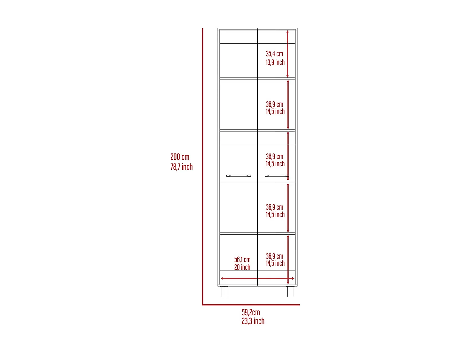 Armadio Baleare in melamina, con cinque ripiani e due ante, 199.89 cm X 59.18 cm X 36.83 cm, Bianco, con cinque ripiani e due ante