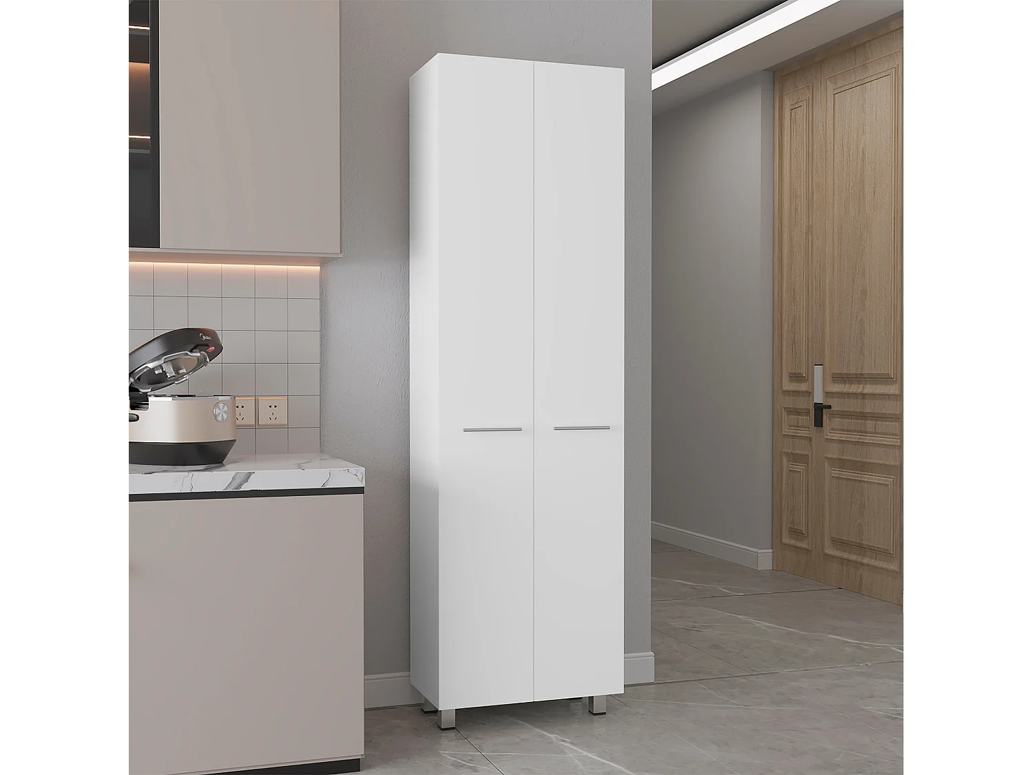 Armoire Baleare en mélamine, avec cinq étagères et deux portes, 199.89 cm X 59.18 cm X 36.83 cm, Blanc