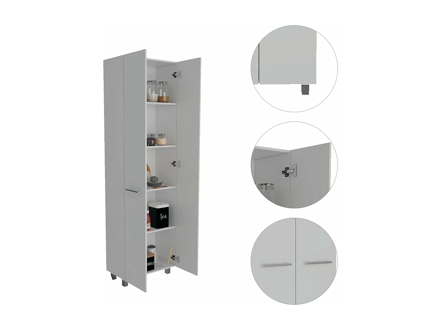 Armoire Baleare en mélamine, avec cinq étagères et deux portes, 199.89 cm X 59.18 cm X 36.83 cm, Blanc