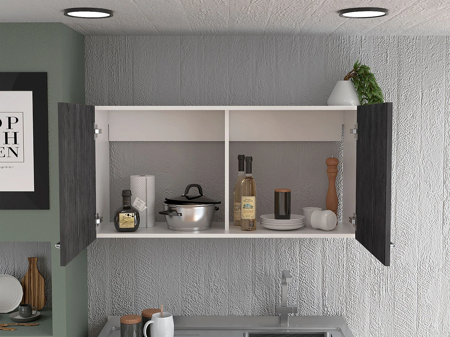 Pensile da cucina in melaminico Napoli a due ante , 49.02 cm X 99.82 cm X 32 cm , Multicolore