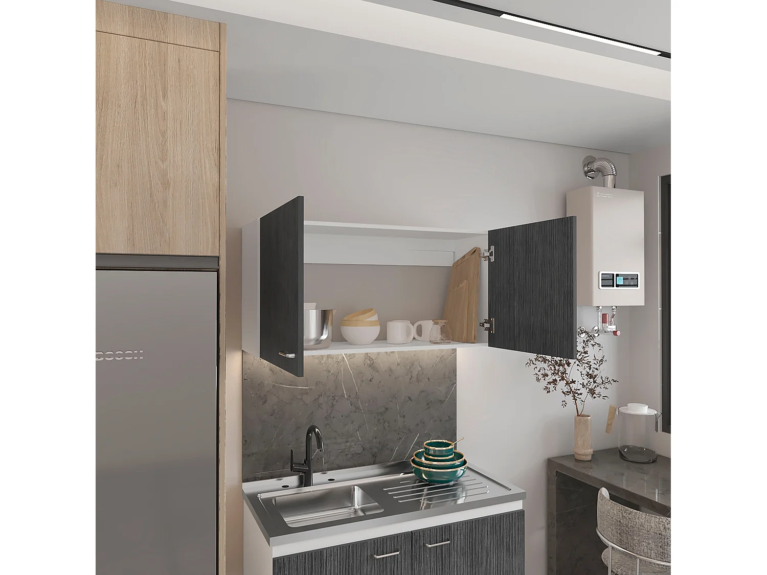 Pensile da cucina in melaminico Napoli a due ante , 49.02 cm X 99.82 cm X 32 cm , Multicolore