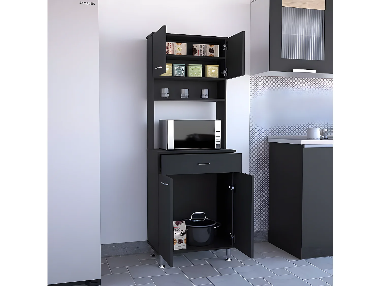 Meuble Della en mélamine, avec tiroir sur rail métallique, 168.91 cm X 59.94 cm X 35.30 cm , Noir