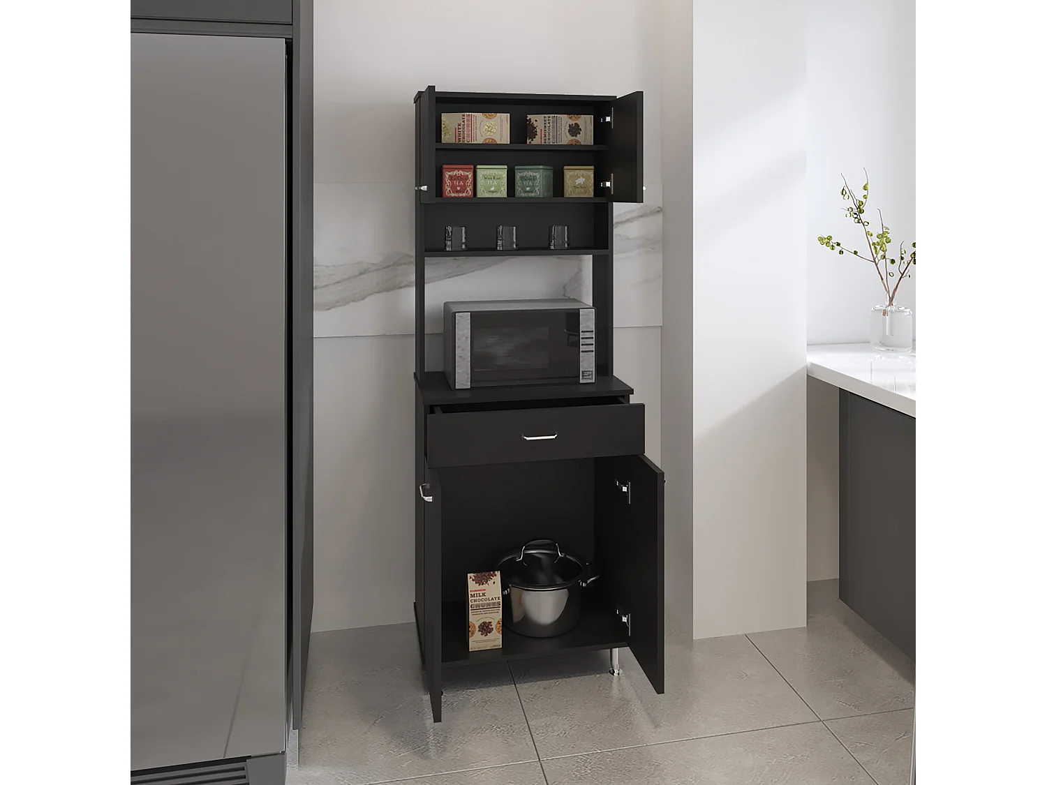 Meuble Della en mélamine, avec tiroir sur rail métallique, 168.91 cm X 59.94 cm X 35.30 cm , Noir