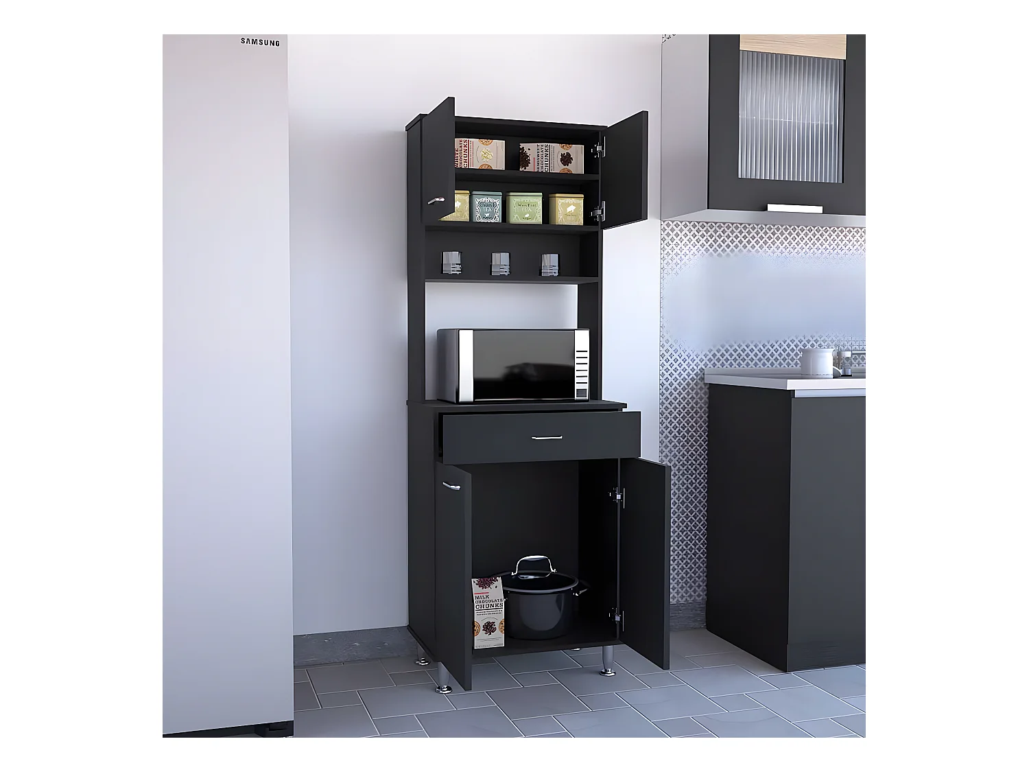 Mobile Della in melaminico, con cassetto con guida in metallo, 168.91 cm X 59.94 cm X 35.30 cm , Nero