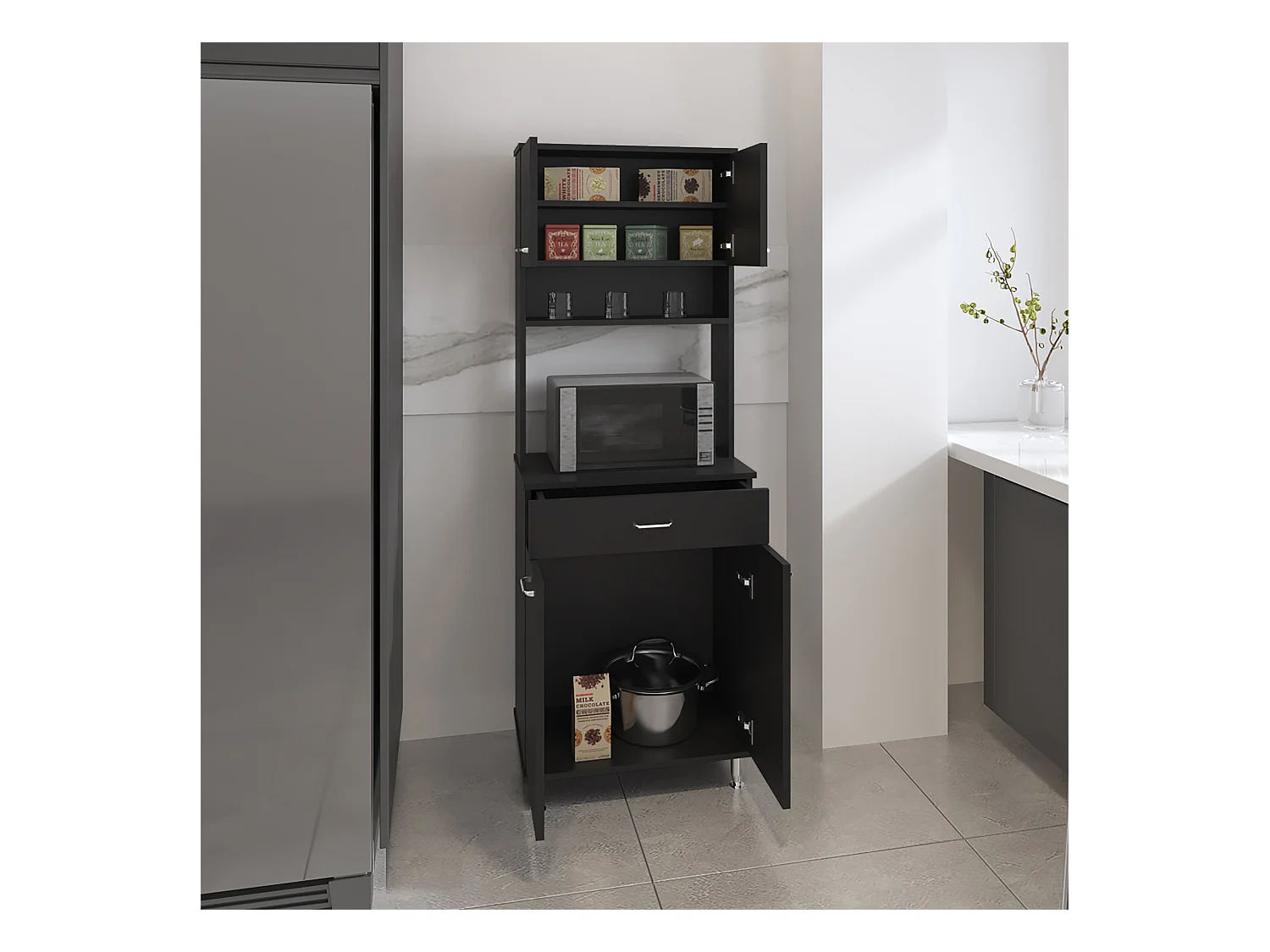 Mobile Della in melaminico, con cassetto con guida in metallo, 168.91 cm X 59.94 cm X 35.30 cm , Nero