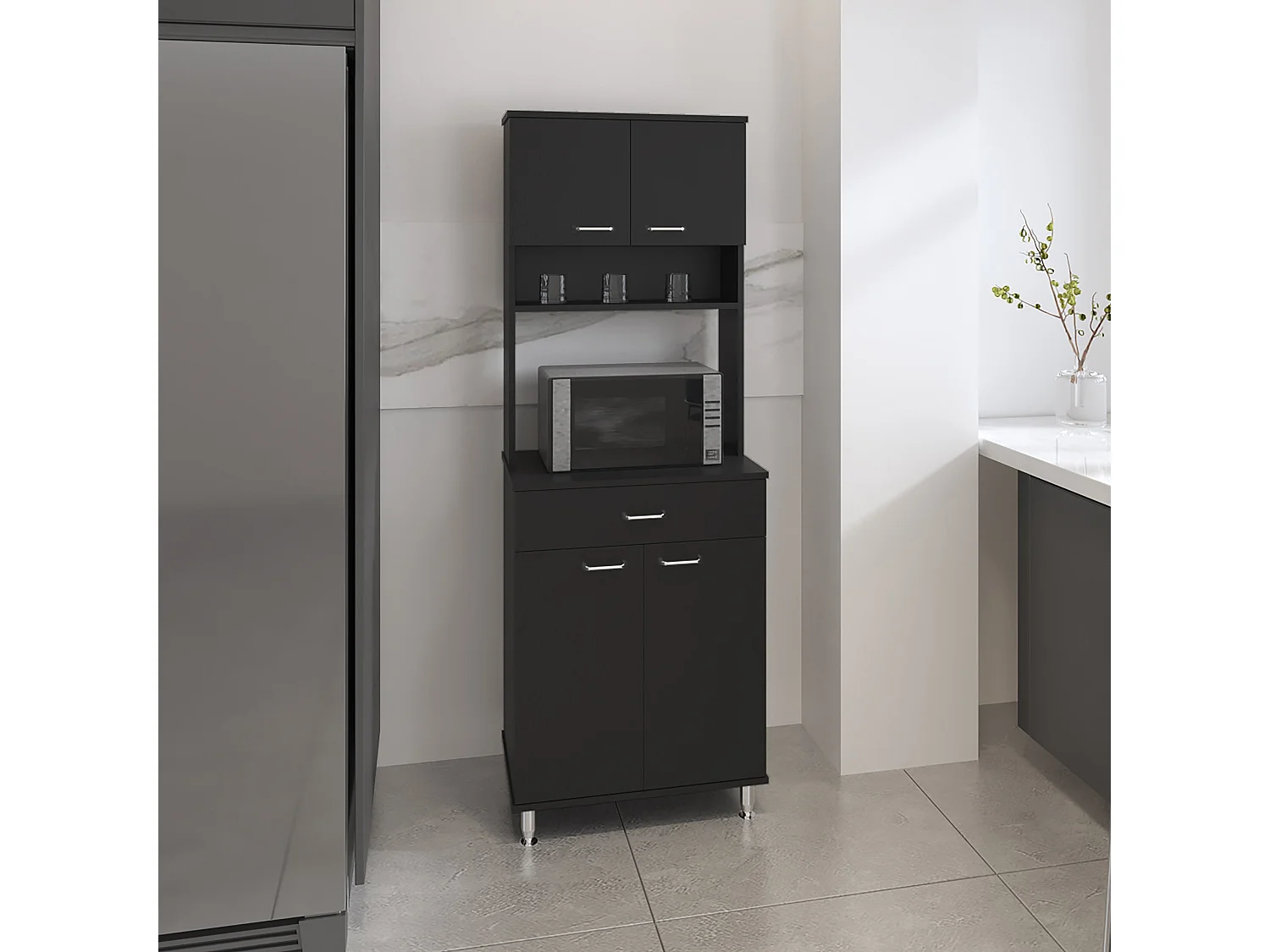 Meuble Della en mélamine, avec tiroir sur rail métallique, 168.91 cm X 59.94 cm X 35.30 cm , Noir