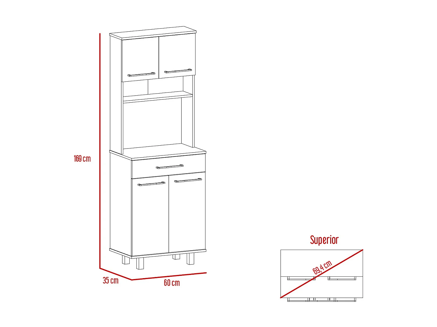 Meuble Della en mélaminé, avec tiroir sur rail métallique, 168.91 cm X 59.94 cm X 35.30 cm , Blanc
