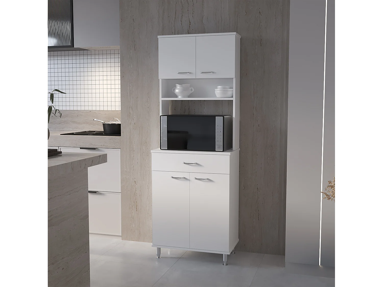 Mobile Della in melaminico, con cassetto con guida in metallo, 168.91 cm X 59.94 cm X 35.30 cm , Bianco