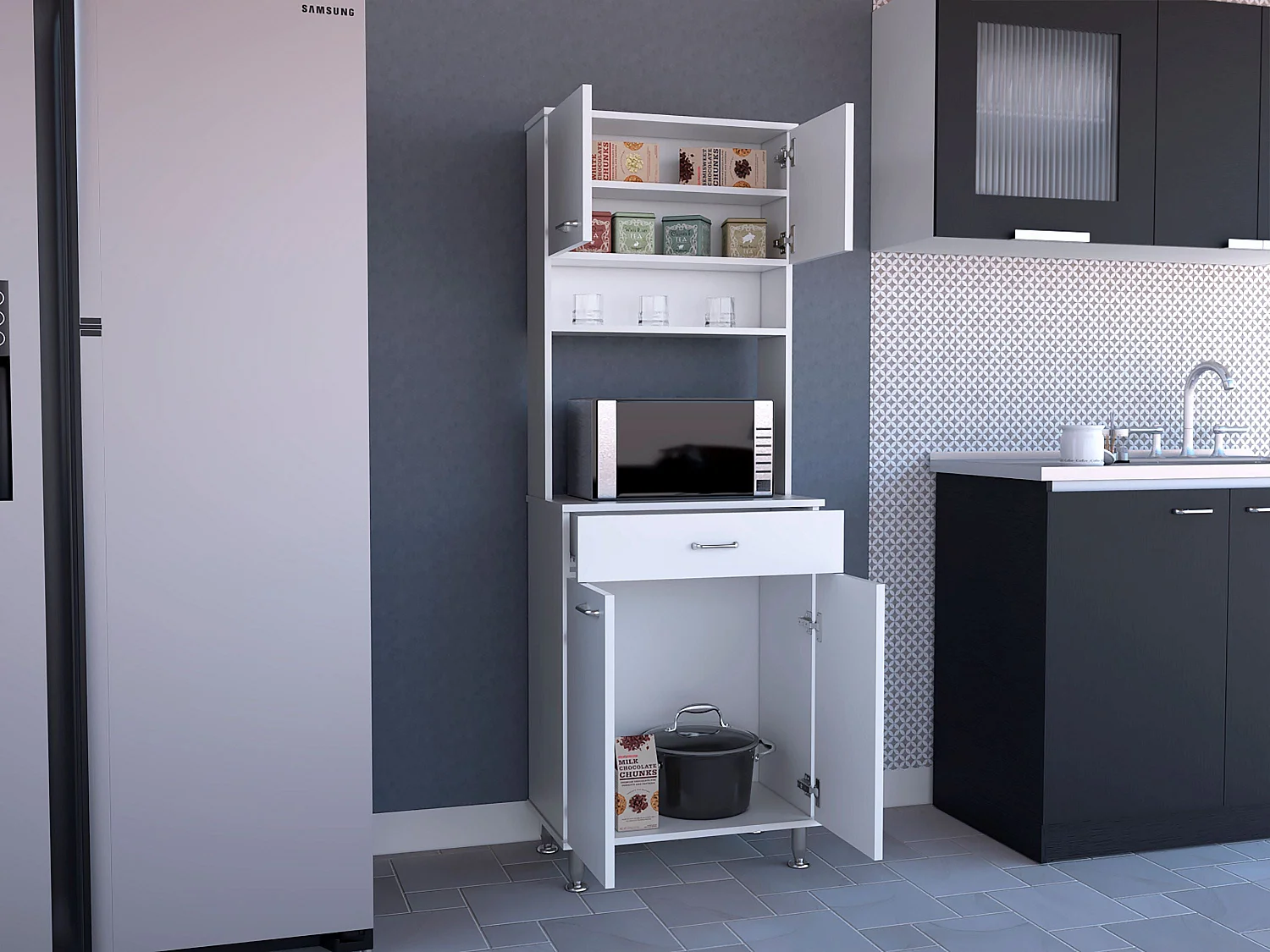 Mobile Della in melaminico, con cassetto con guida in metallo, 168.91 cm X 59.94 cm X 35.30 cm , Bianco