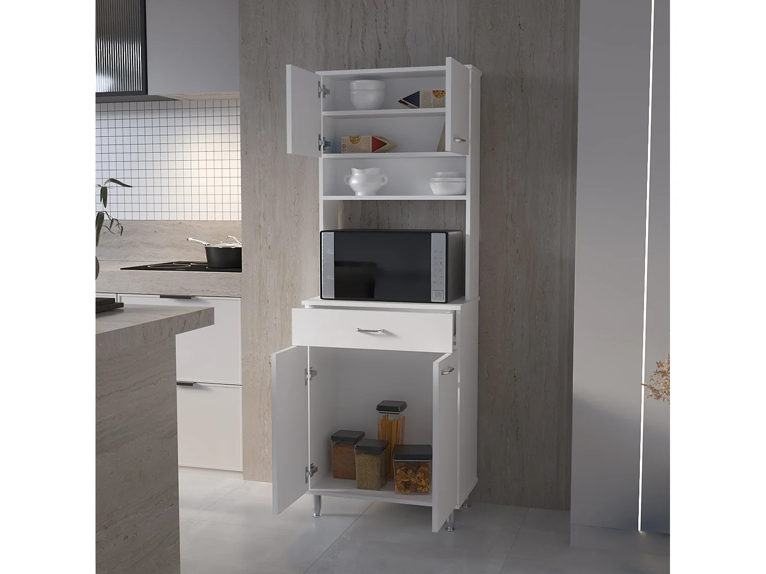 Mobile Della in melaminico, con cassetto con guida in metallo, 168.91 cm X 59.94 cm X 35.30 cm , Bianco