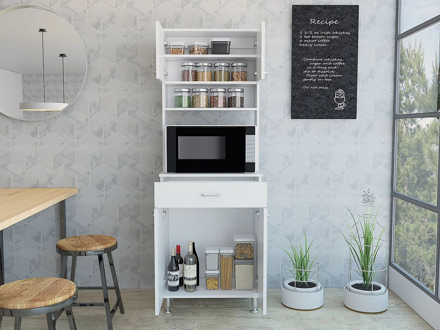 TUHOME CONCEPT Armoire de cuisine Della de 169 cm, blanc