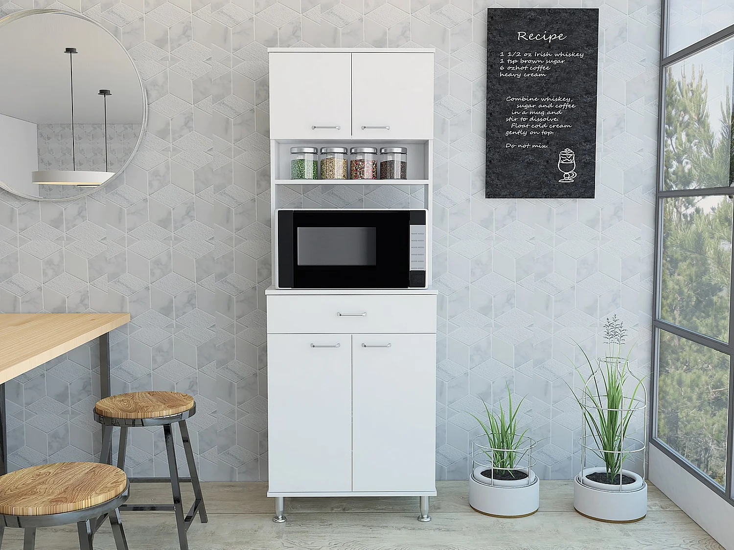 TUHOME CONCEPT Armoire de cuisine Della de 169 cm, blanc