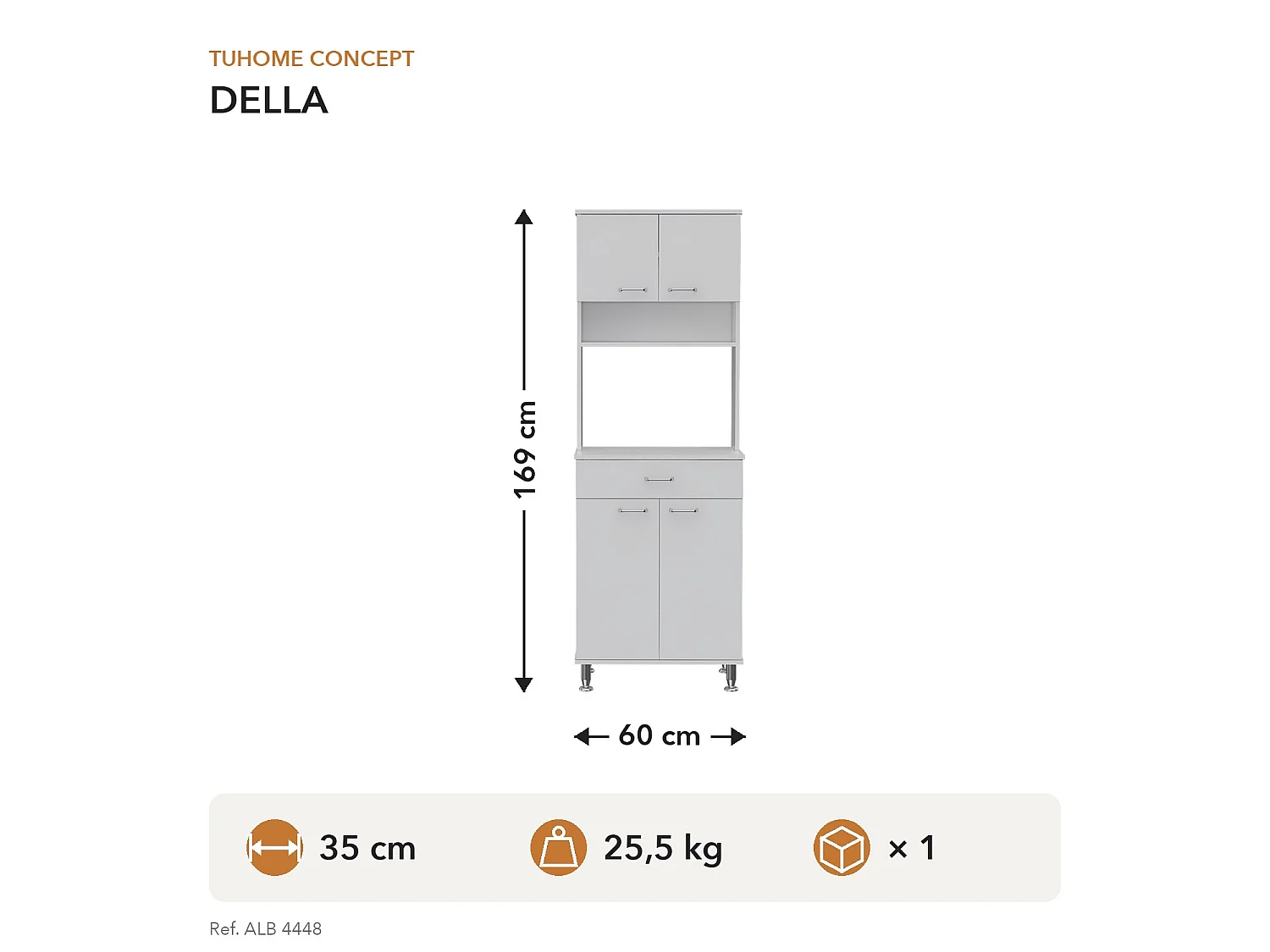 TUHOME CONCEPT Armoire de cuisine Della de 169 cm, blanc