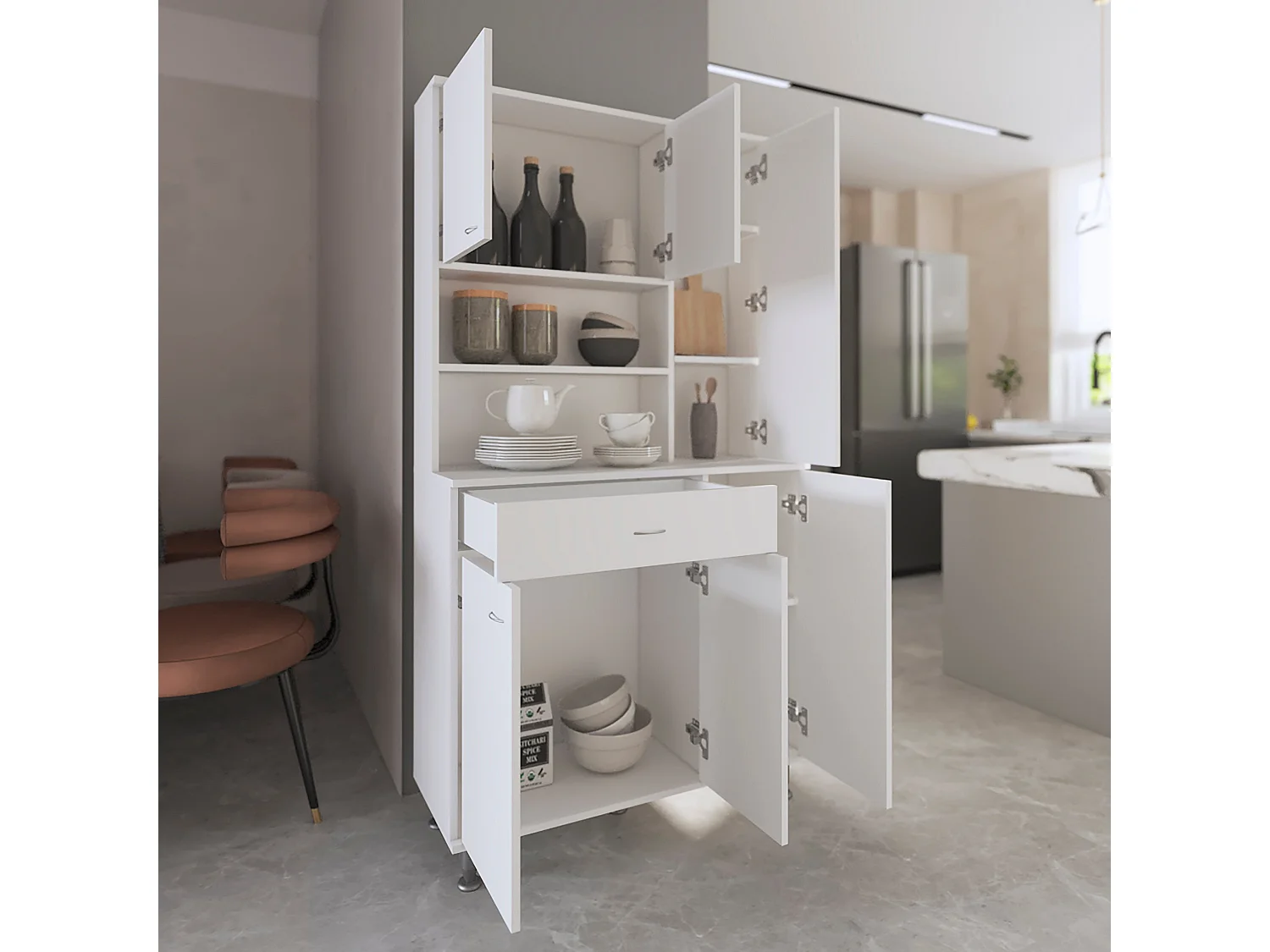 Armadio Della MT in melamina, con cassetto con guida in metallo , 168.91 cm X 89.91 cm X 34.79 cm , Bianco